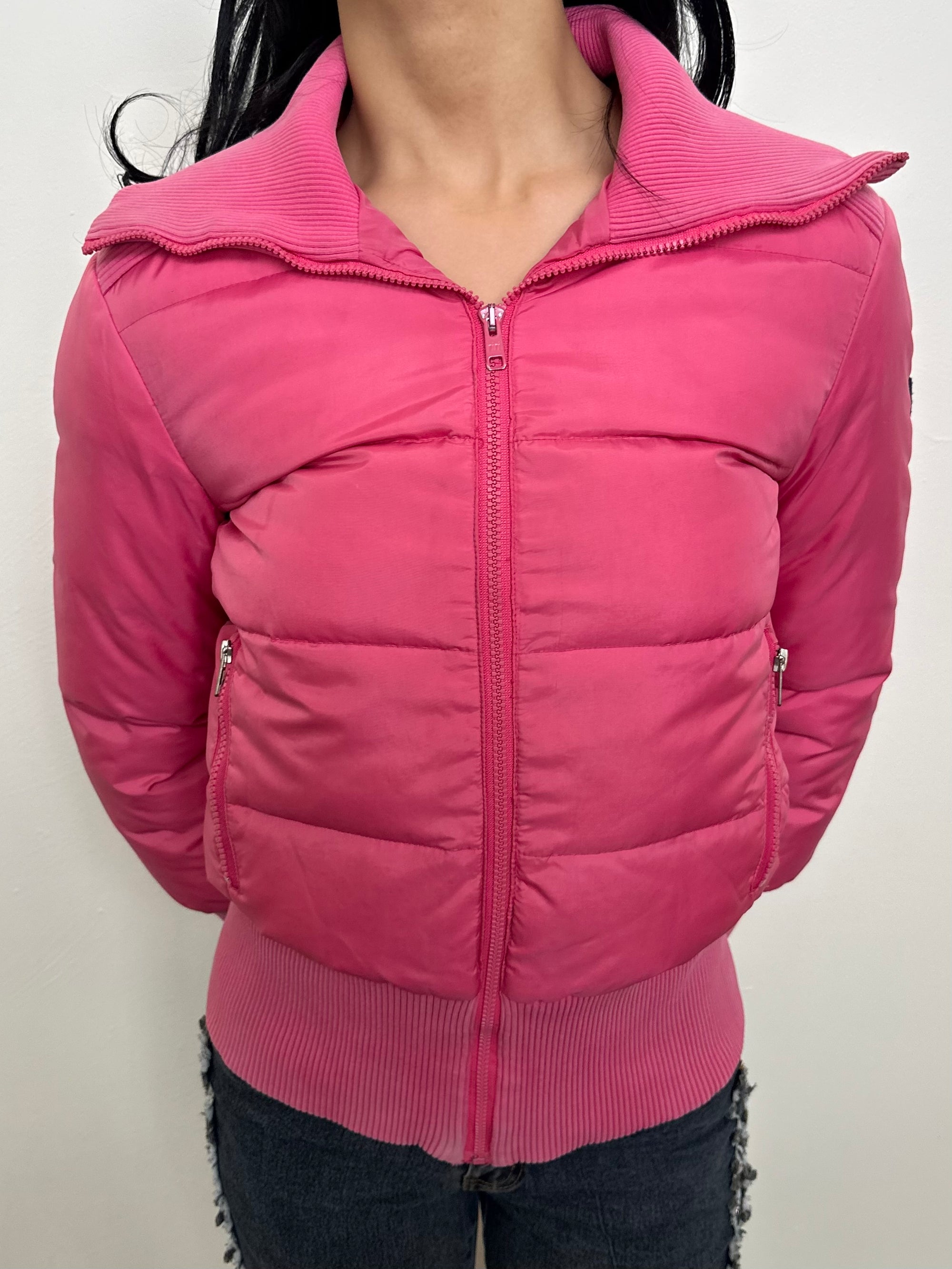 Hot Pink Short Puffer Jacket - Size S