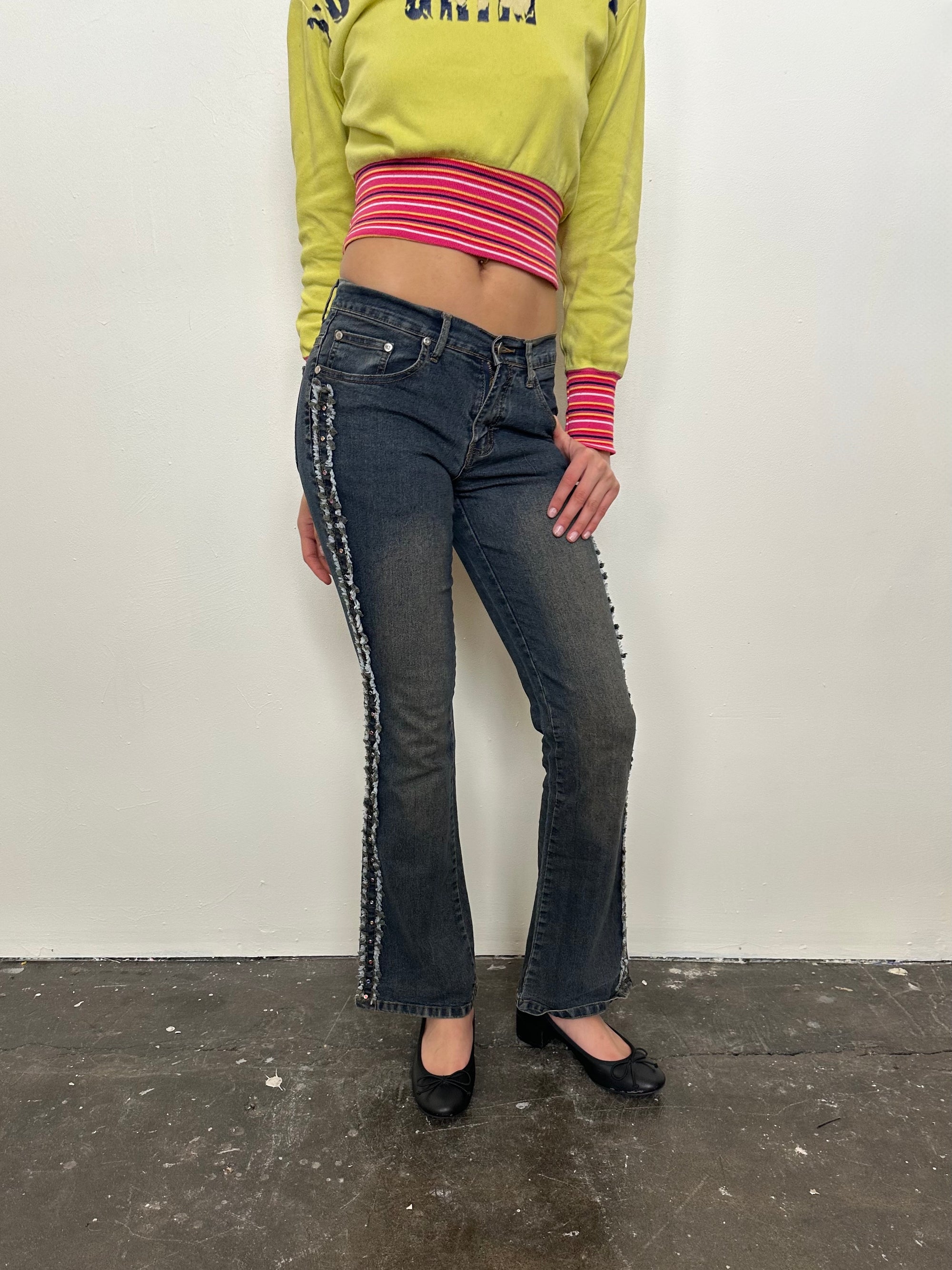 Rhinestoned Dark Wash Mid-rise Bootcut Jeans - Size XS