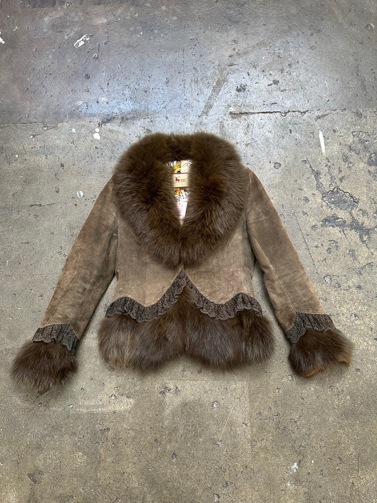 Real Fur & Suede Khaki Jacket - Size S