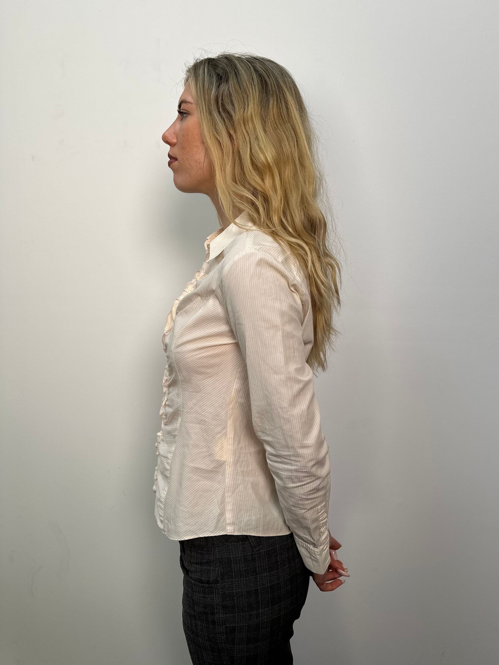 Cream Ruffle Detail Shirt - Size S
