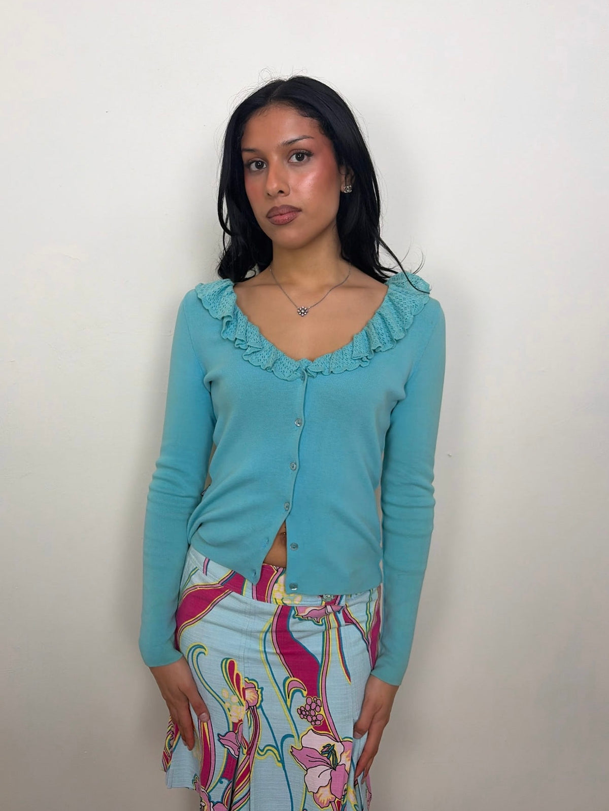 Moschino Turquoise Ruffle Cardigan - Size M