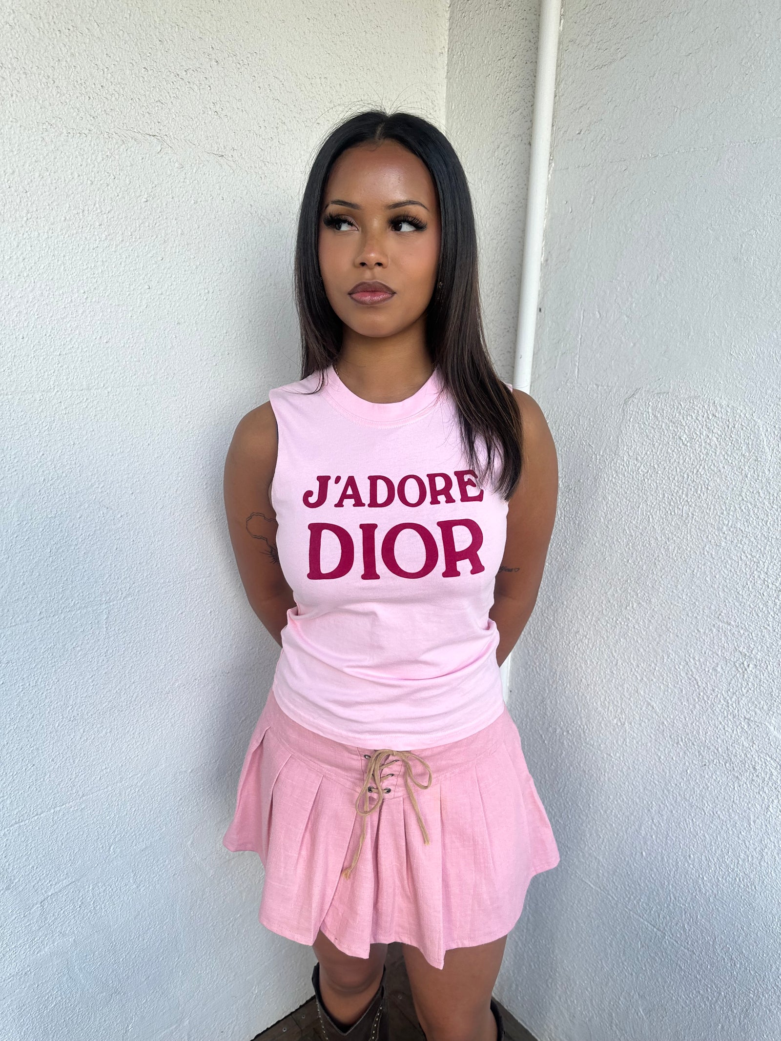 Dior Baby Pink J’adore Graphic Print Tank Top