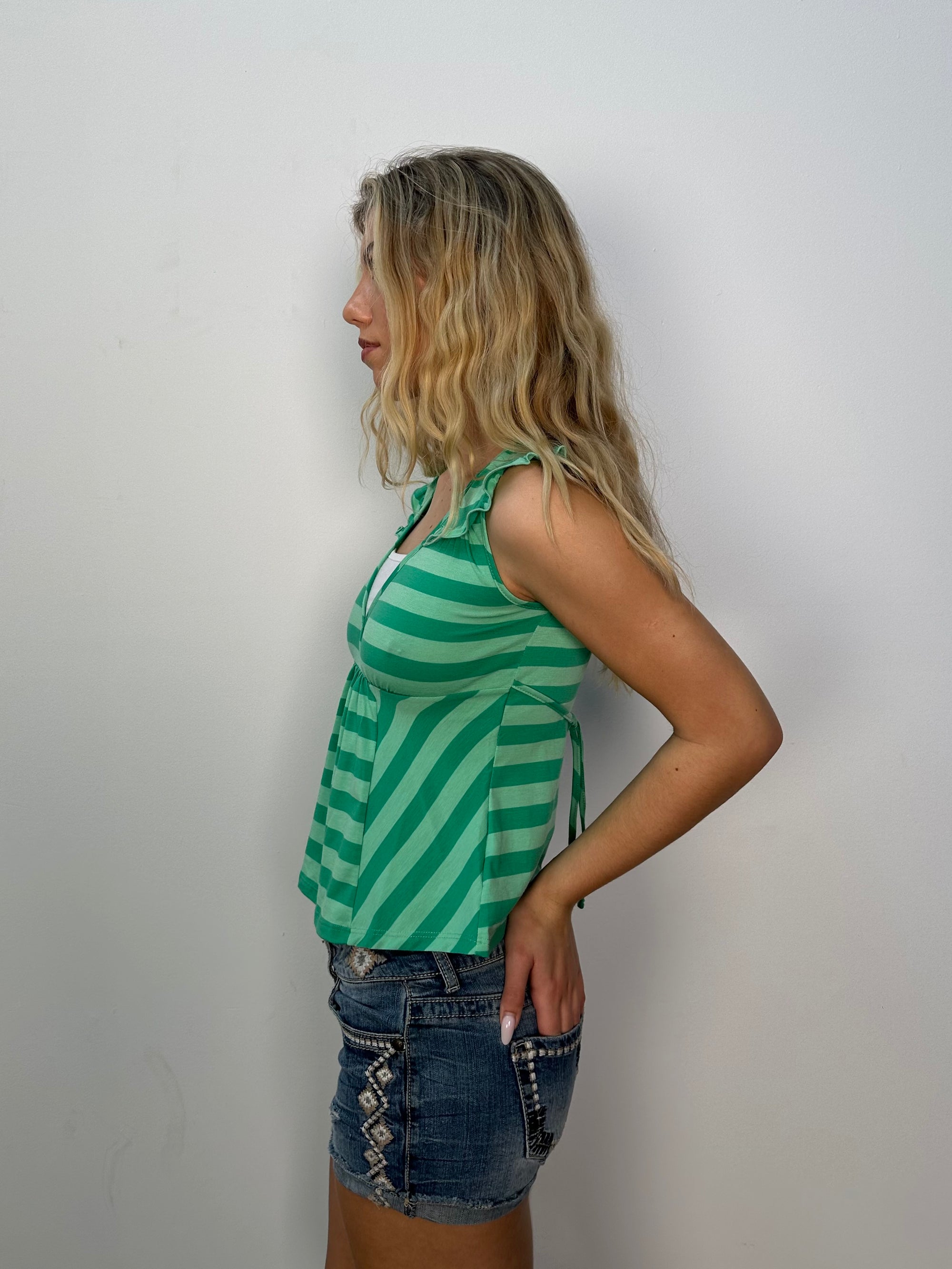 Green Layered Stripe Tank Top - Size XS