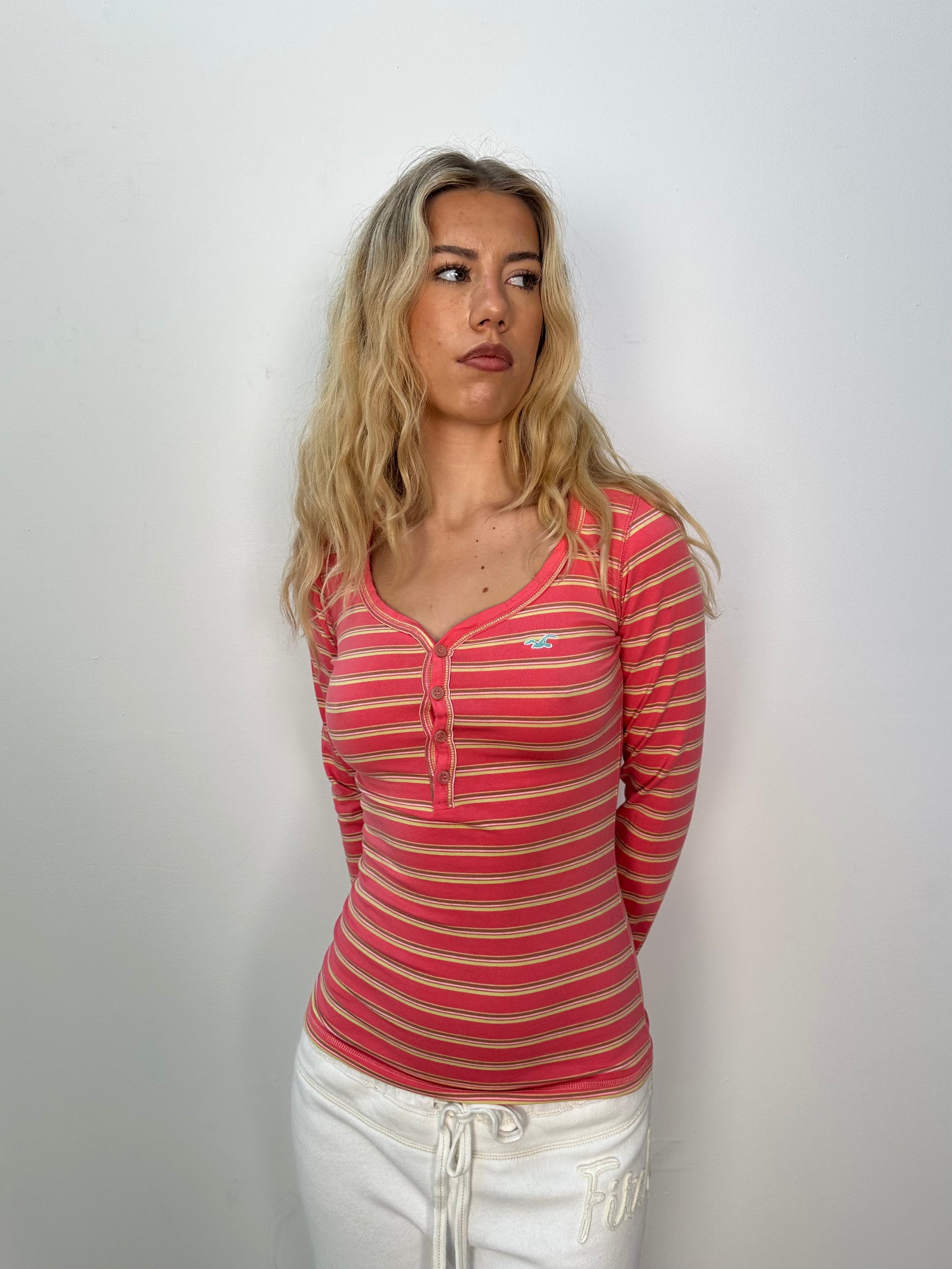 Hollister Pink Stripe Long Sleeve Top - Size S