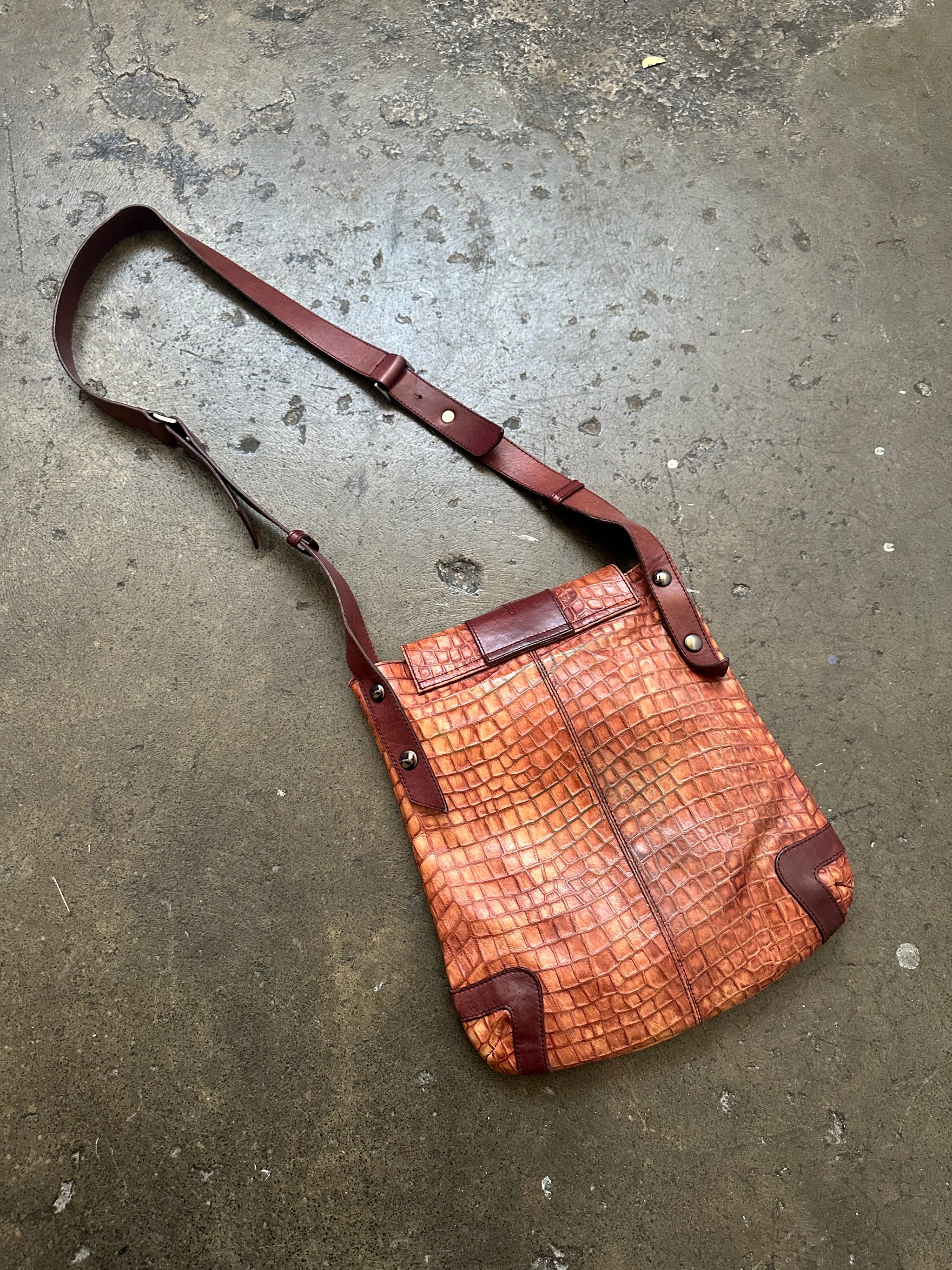 Italian Leather Light Brown Croc Satchel Bag