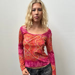 Orange & Pink Paisley Long Sleeve Top - Size M
