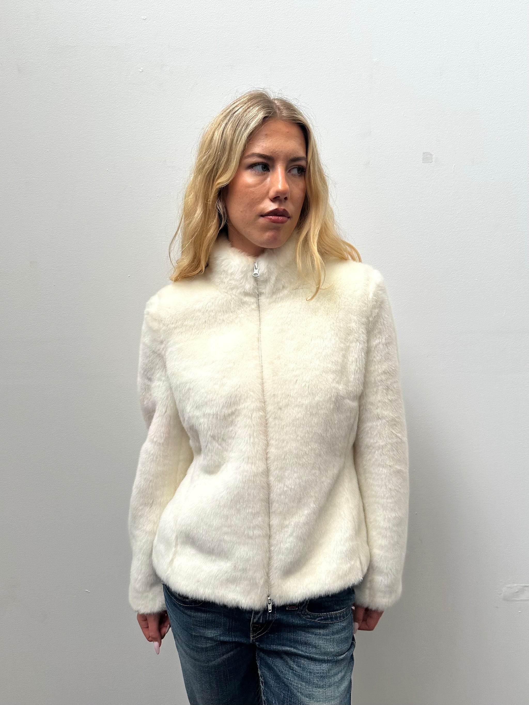 Topshop White Faux Fur Jacket - Size M