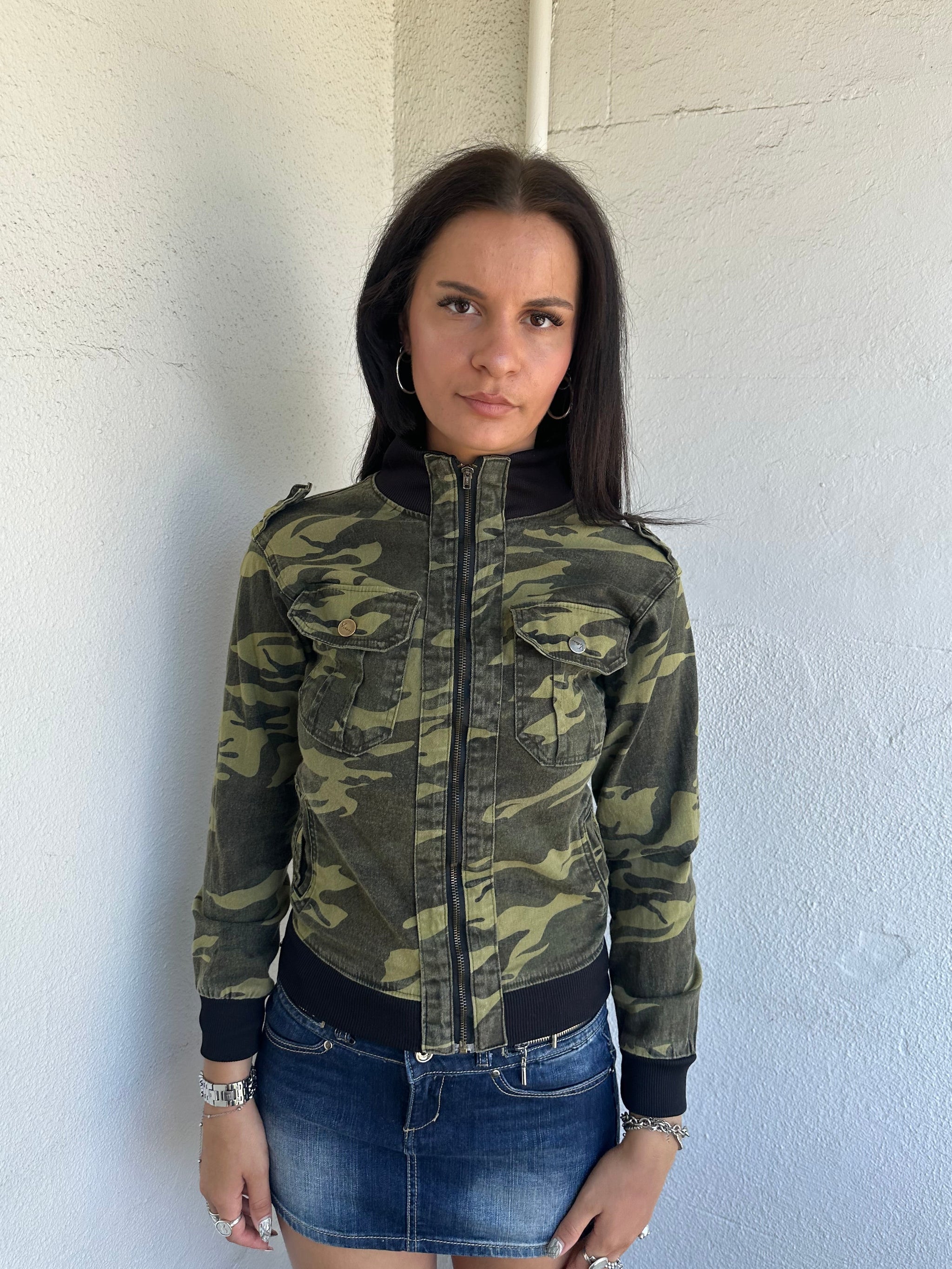 Camo Print Y2K Utilitarian Style Jacket - Size S