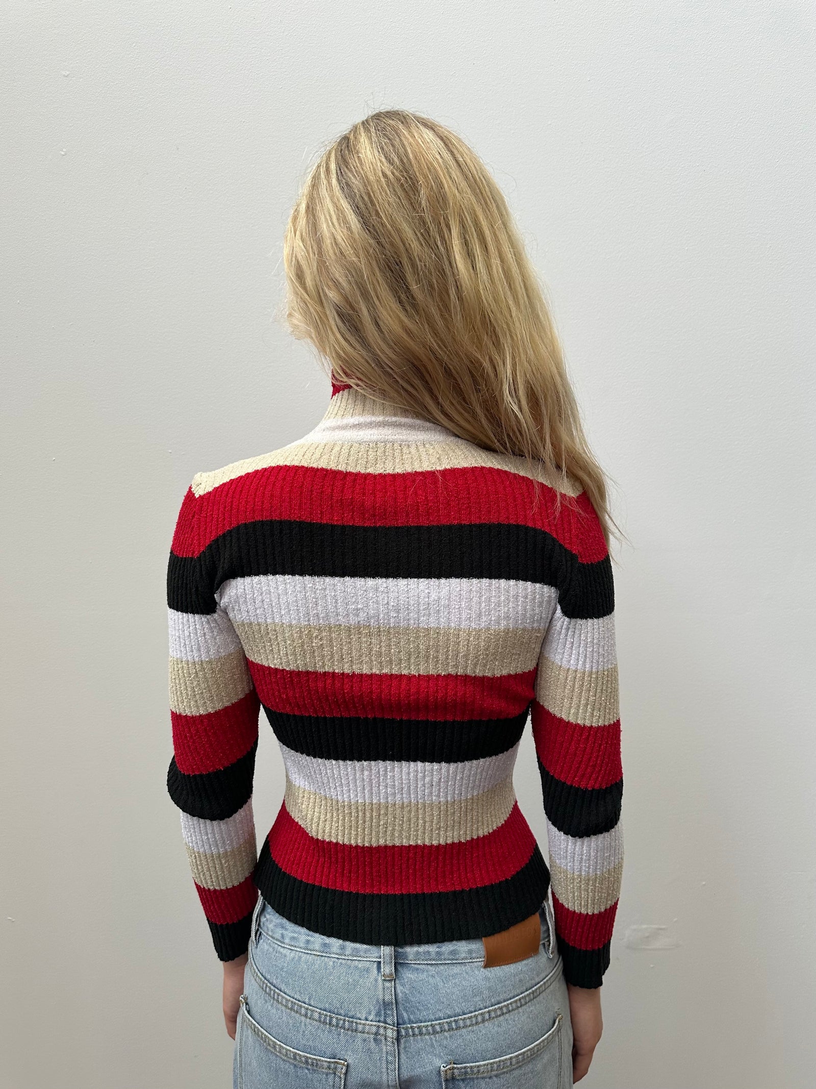 Multi Coloured Stripe Ribbed Zip Up - Size S/M