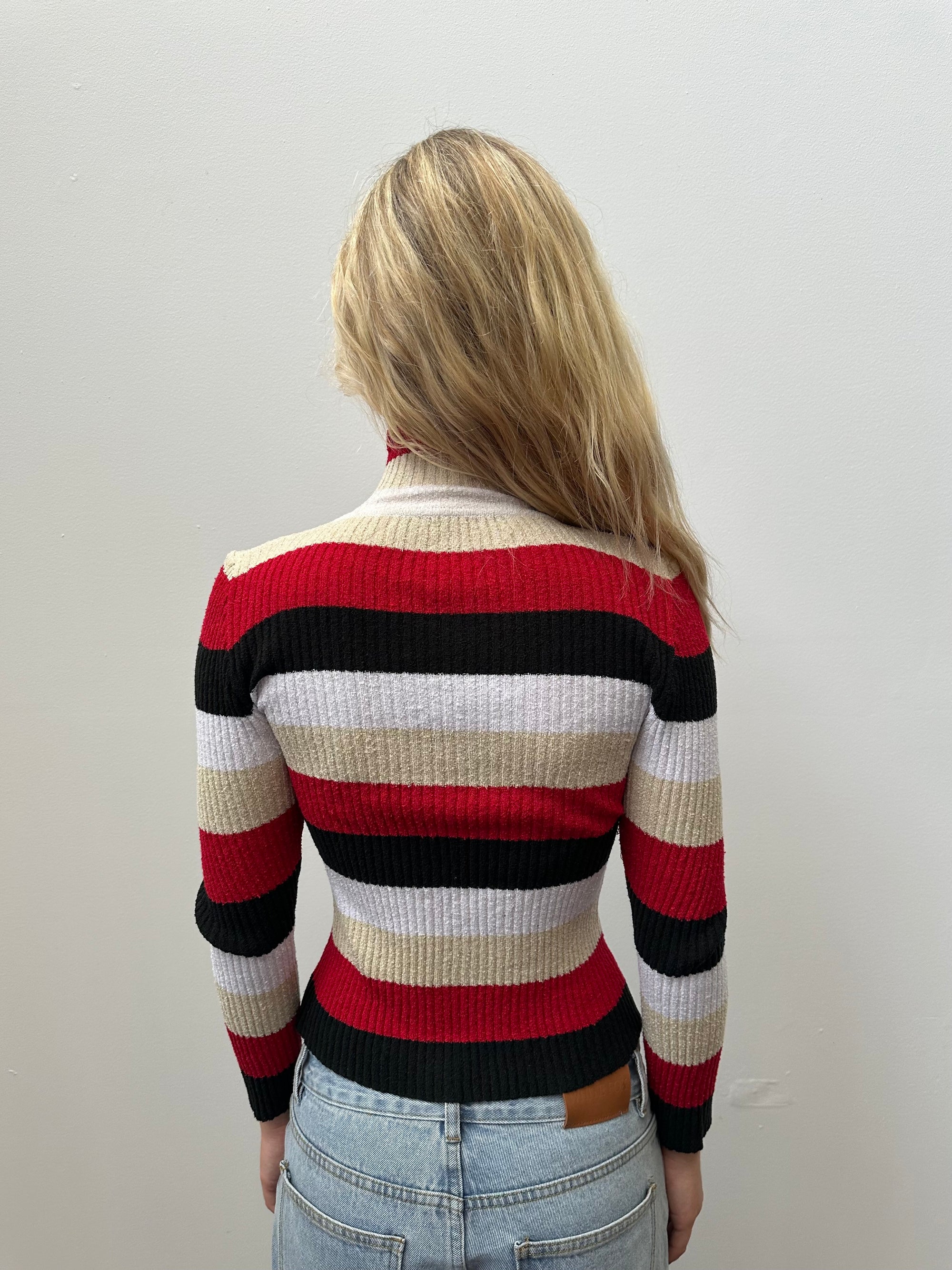 Multi Coloured Stripe Ribbed Zip Up - Size S/M