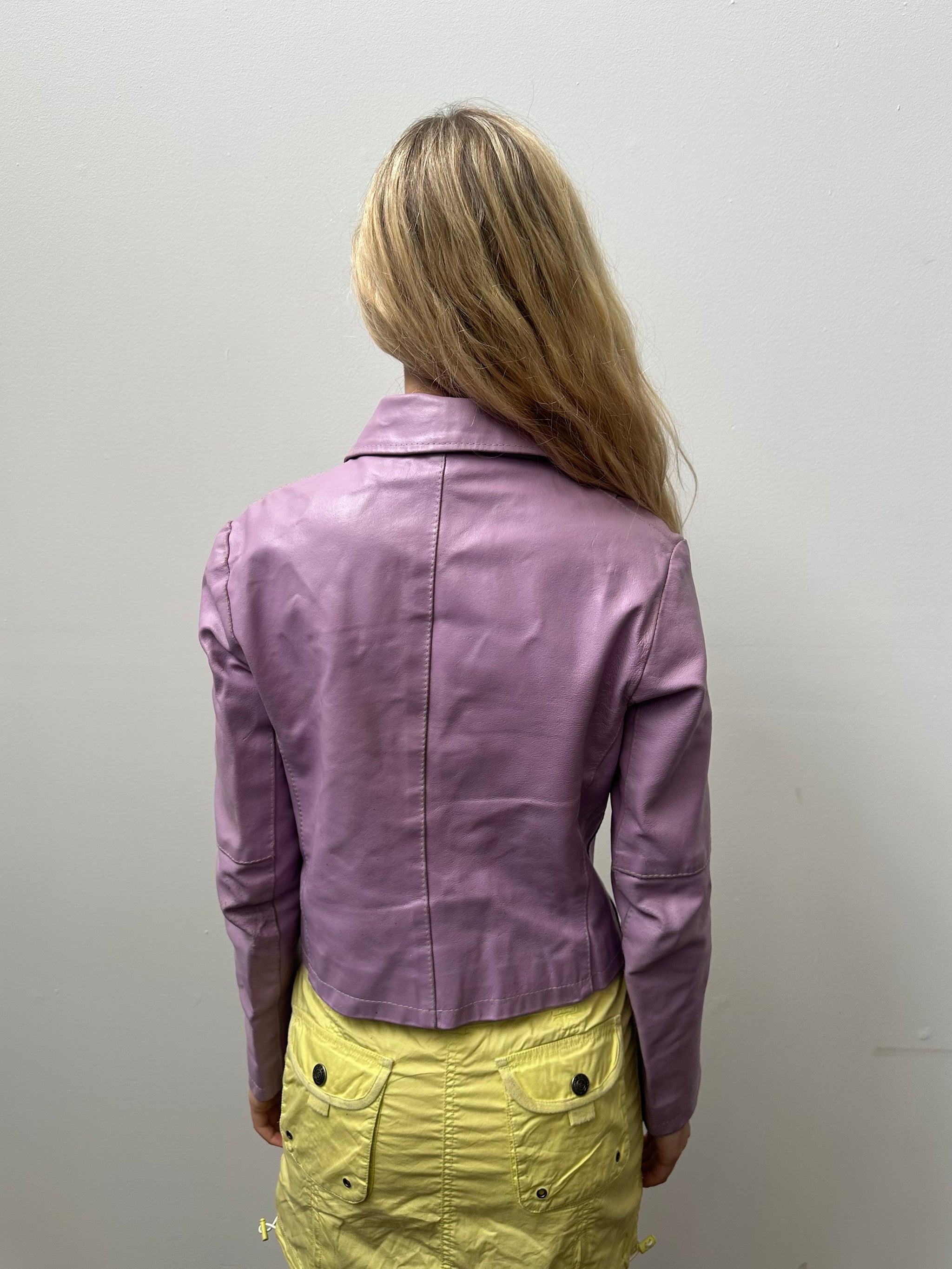 Lilac Collared Leather Jacket - Size M