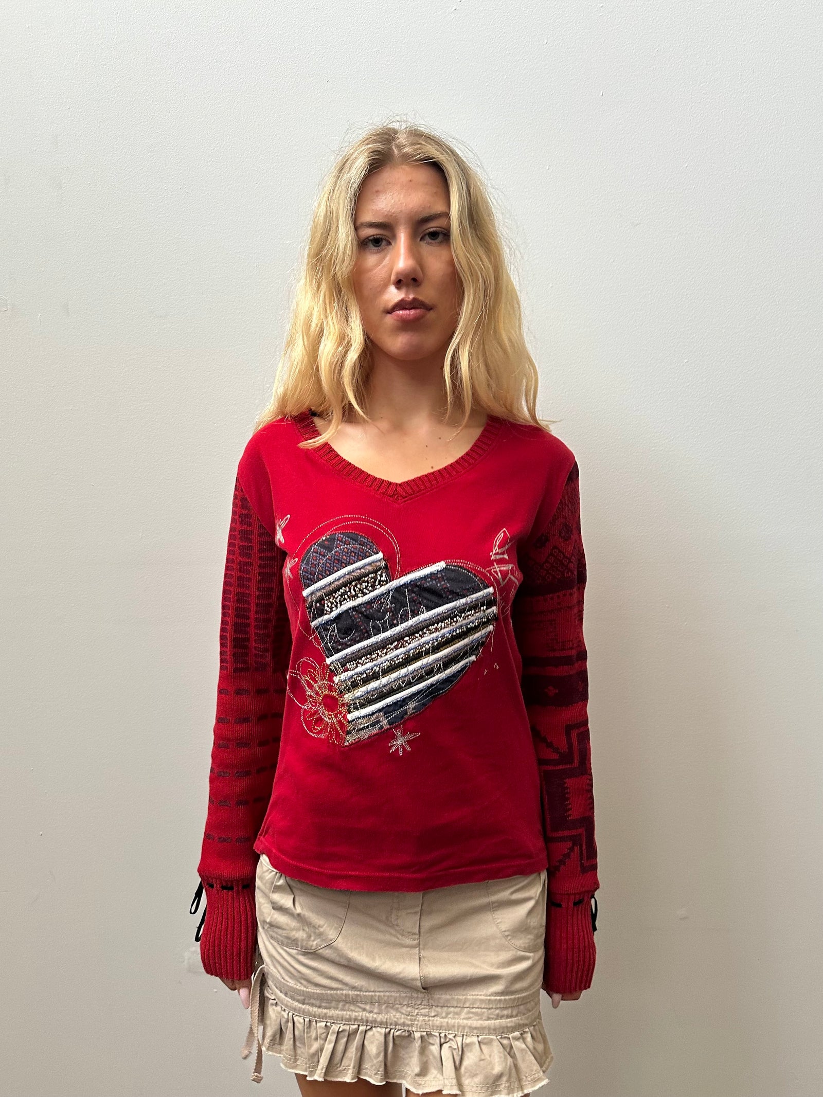 Desigual Red Graphic Long Sleeve Top - SIze L