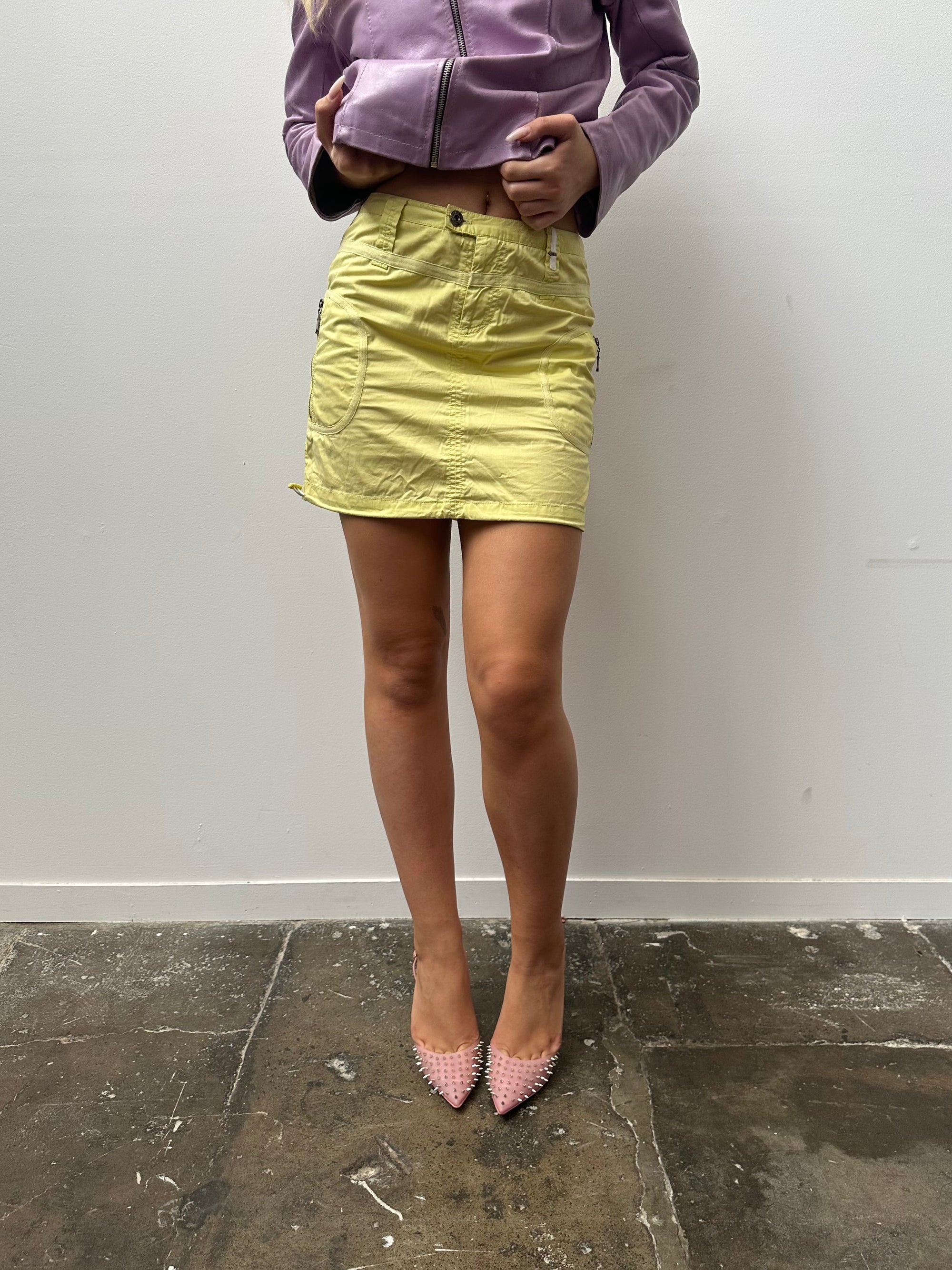EDC Pastel Yellow Cargo Mini Skirt - Size S