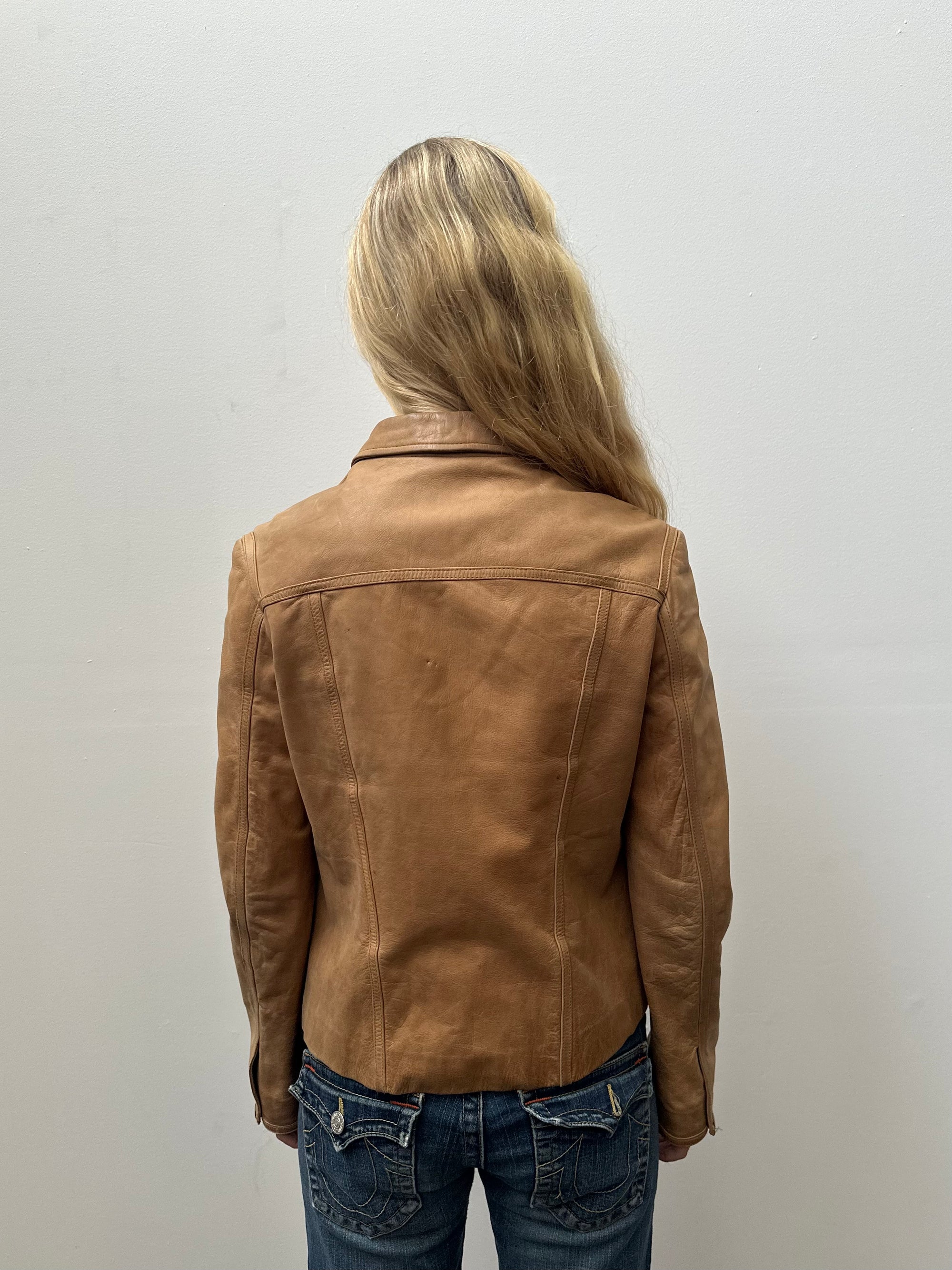 Tan Leather Jacket - Size M