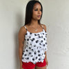 White & Black Polkadot Ruffle Top
