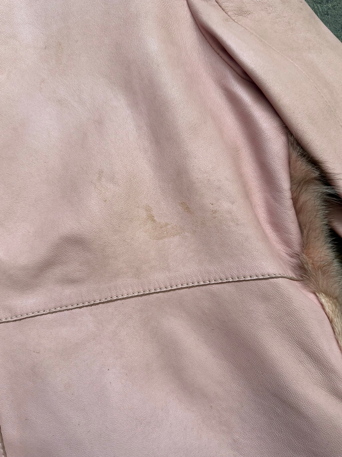 Baby Pink Real Fur & Leather Jacket - Size M