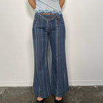 Low-rise Fine Stripe Blue Denim Wide Leg Jeans - Size M