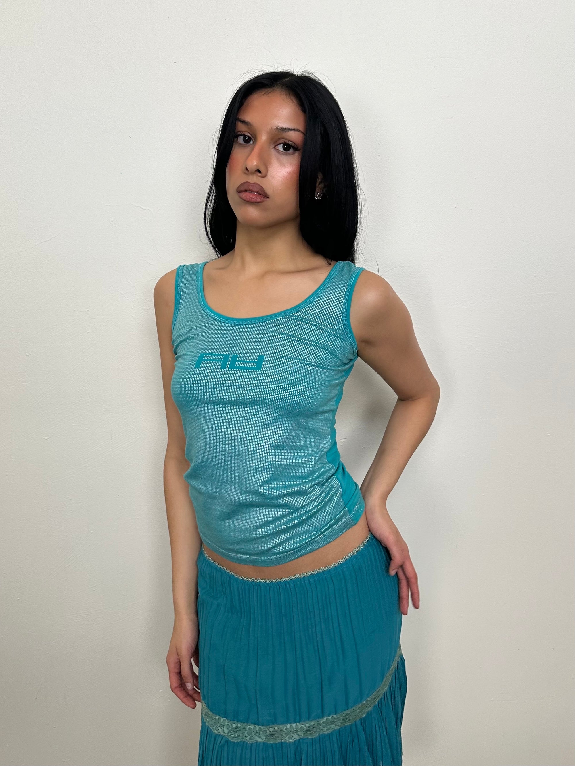 Shimmer Turquoise Graphic Tank Top - Size M