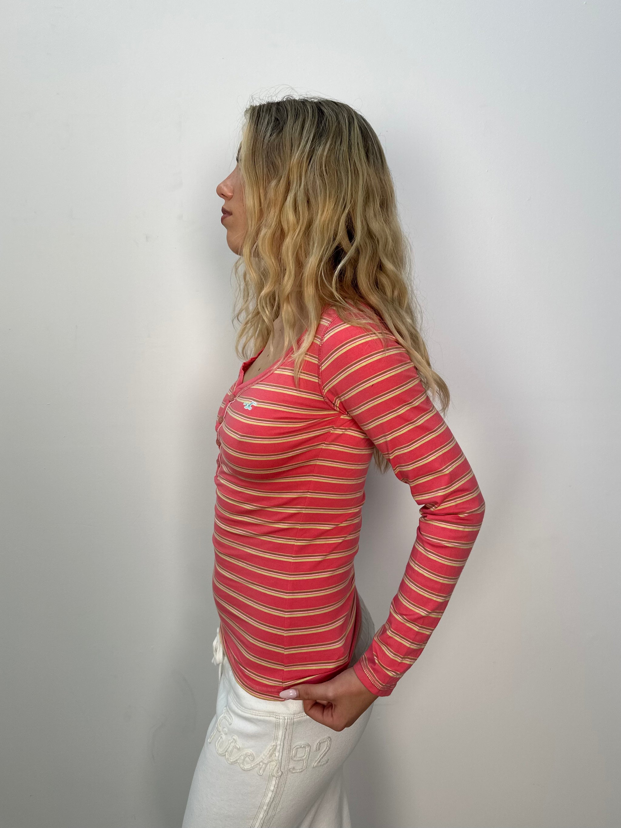 Hollister Pink Stripe Long Sleeve Top - Size S