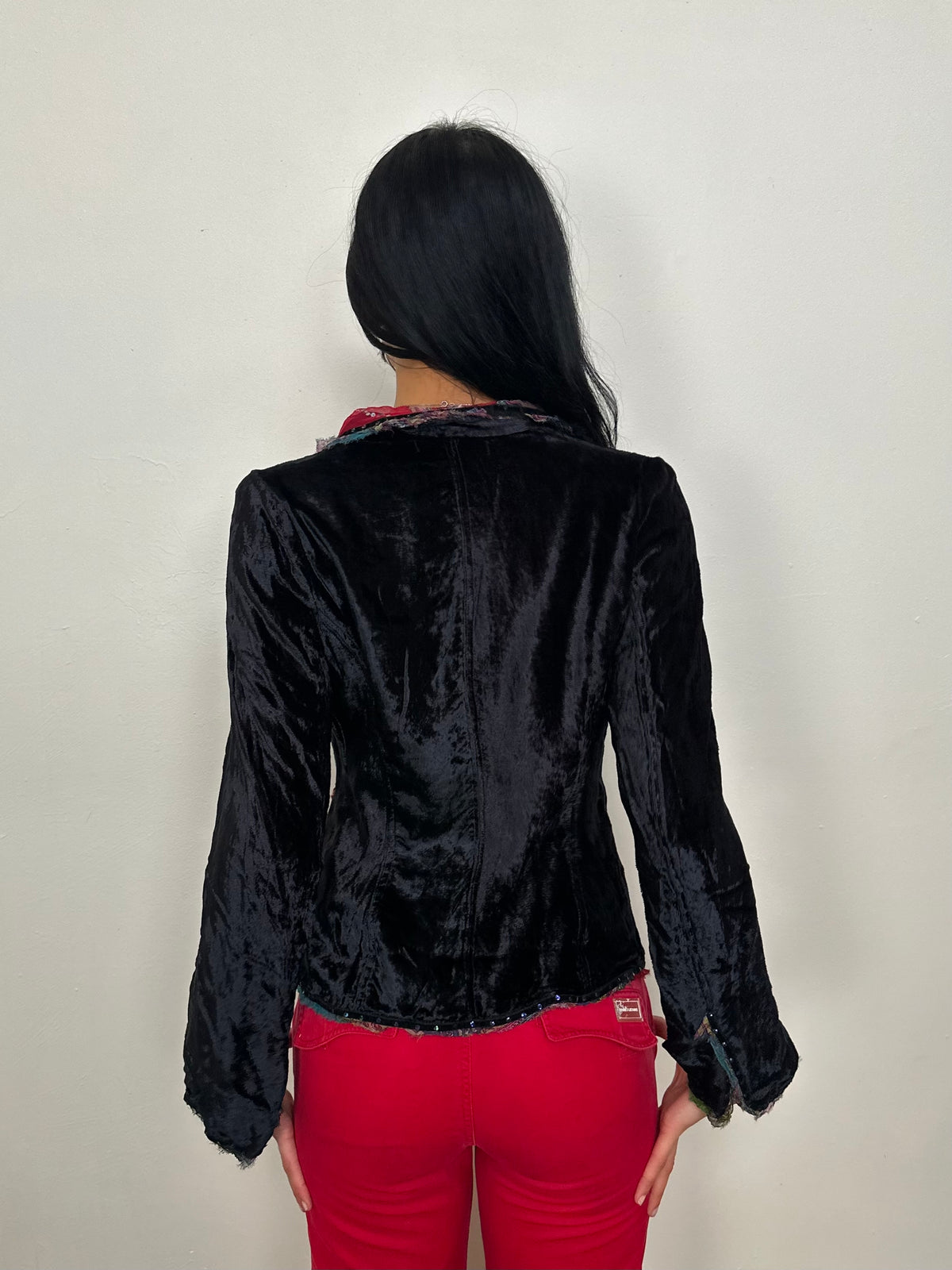 Reversible Black Velour & Paisley Print Blazer - Size S