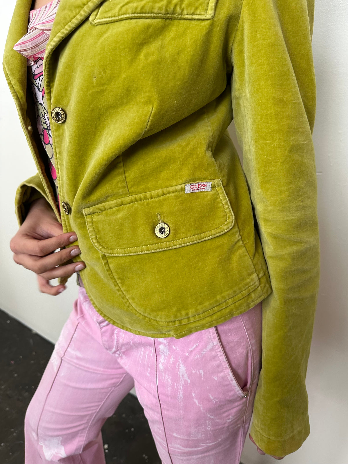 Guess Chartreuse Green Velour Blazer - Size L