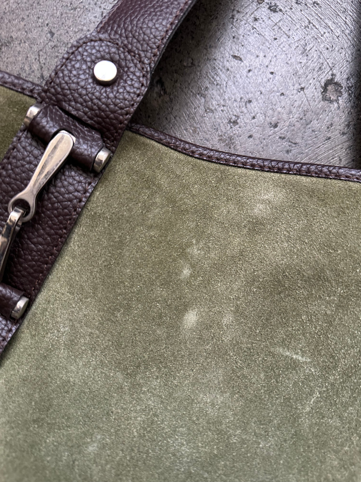 Green Suede & Brown Leather Tote Bag