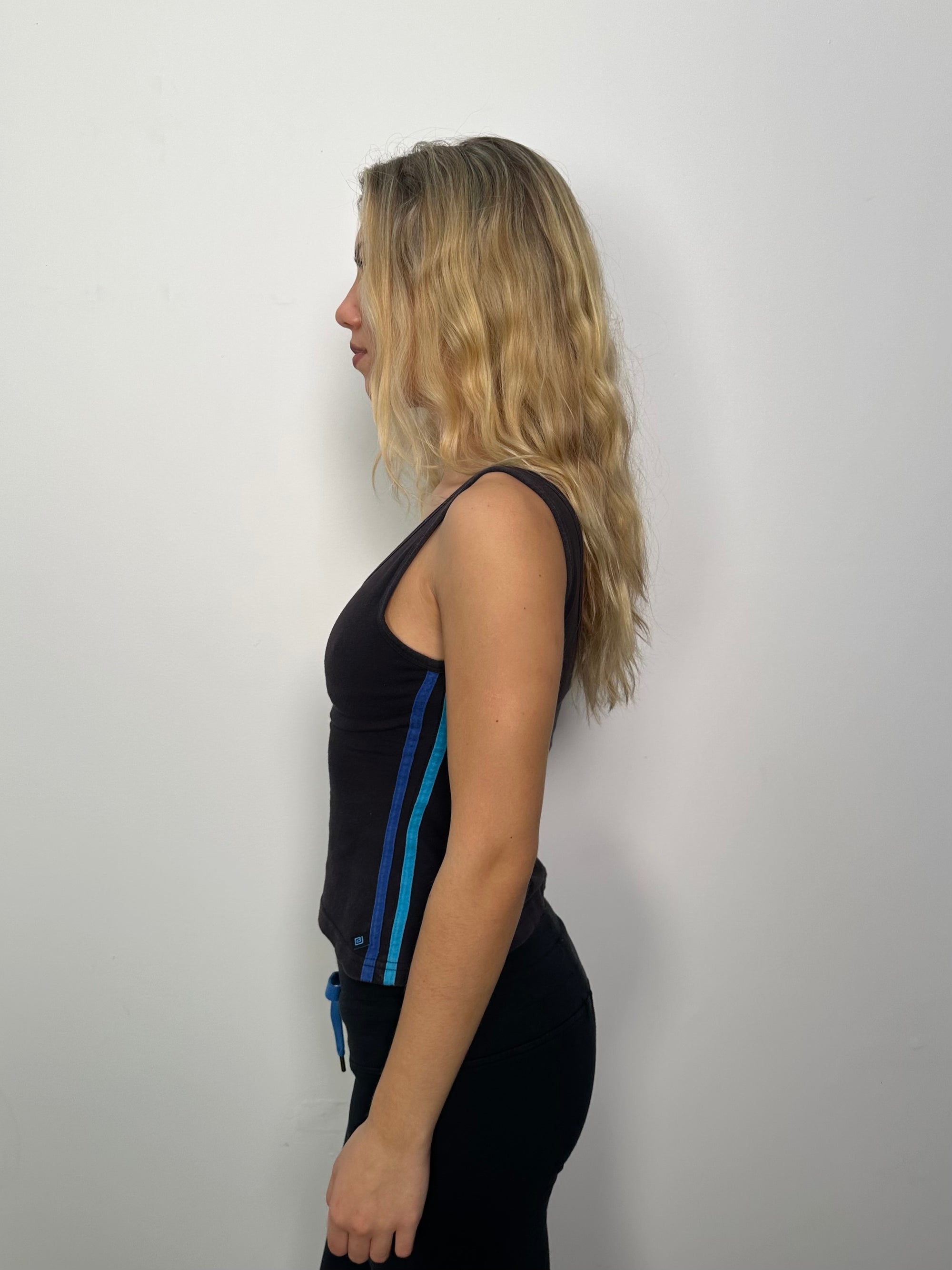 Blue Side Strip Black Tank Top - Size S