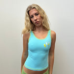 Turquoise Flower Print Sports Cami Top - Size XS