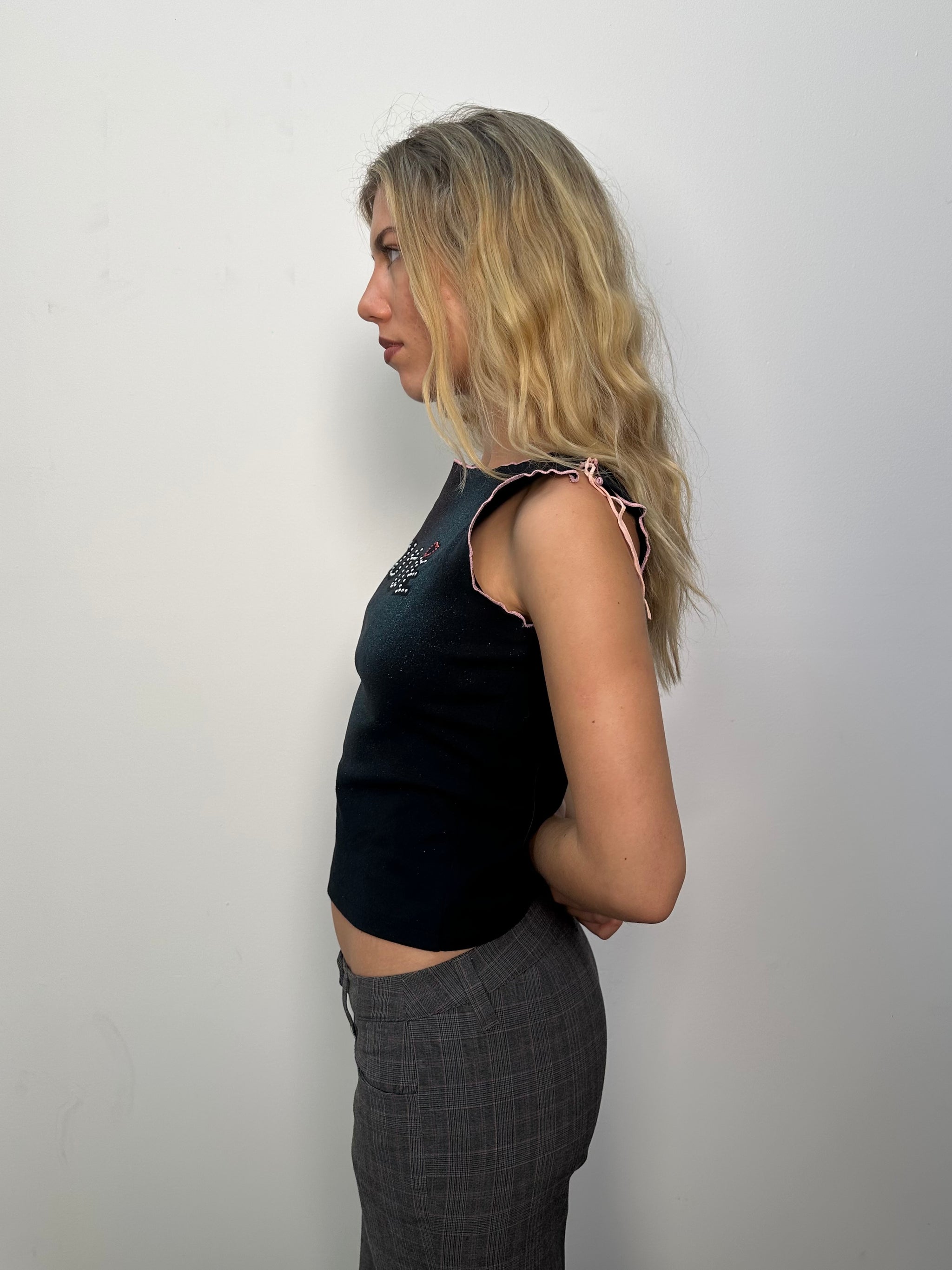 Black Coloured Glitter Cutie Tank Top - Size S