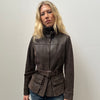 Chocolate Brown Leather Structured Jacket - Size M