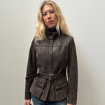 Chocolate Brown Leather Structured Jacket - Size M