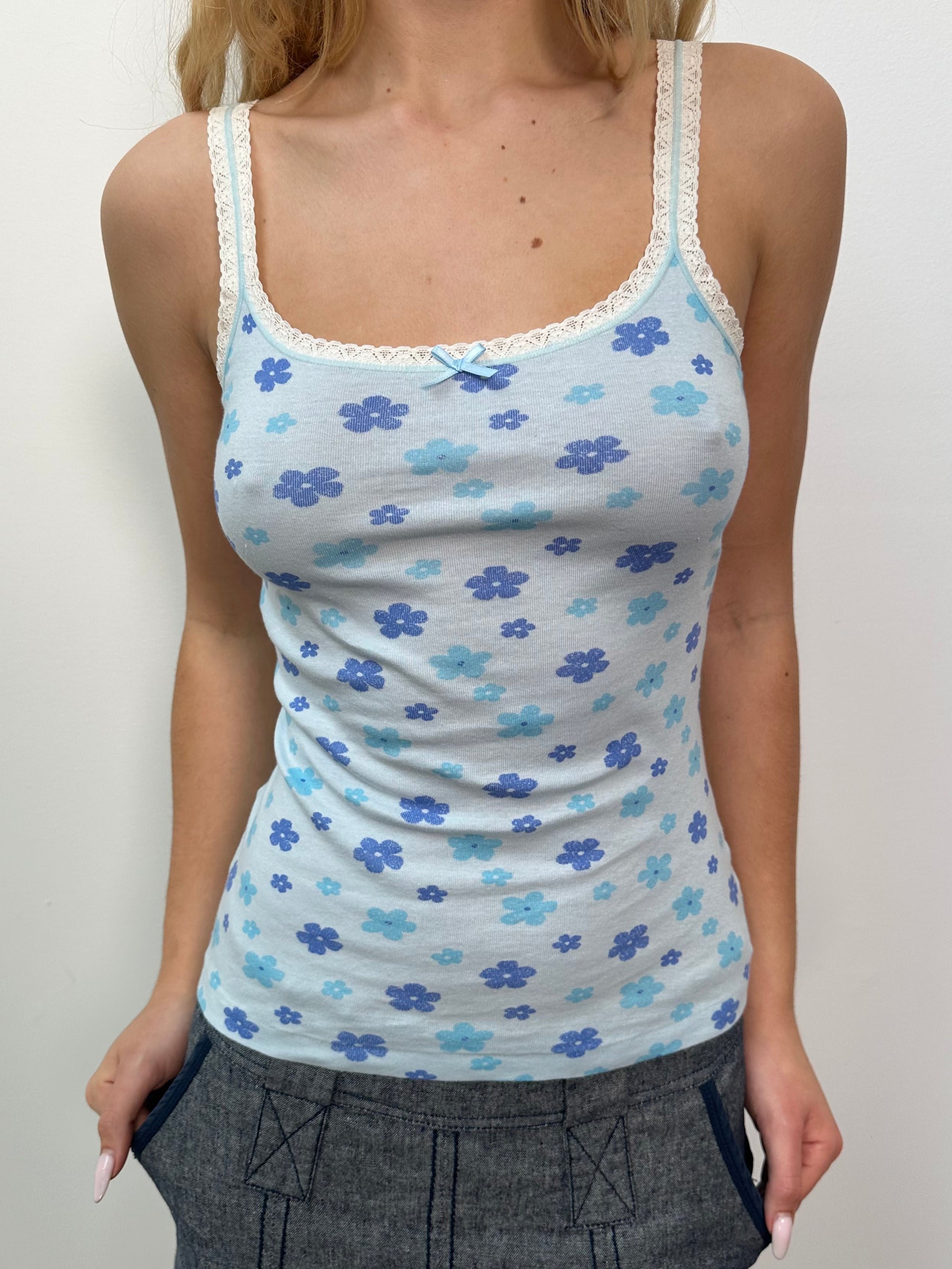 Baby Blue Flower Print Cami Top - Size S