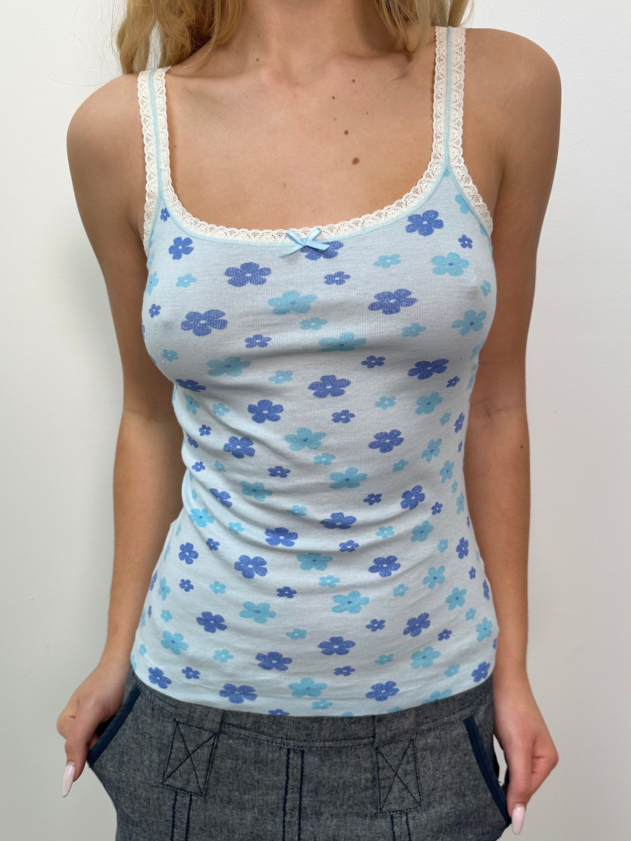 Baby Blue Flower Print Cami Top - Size S