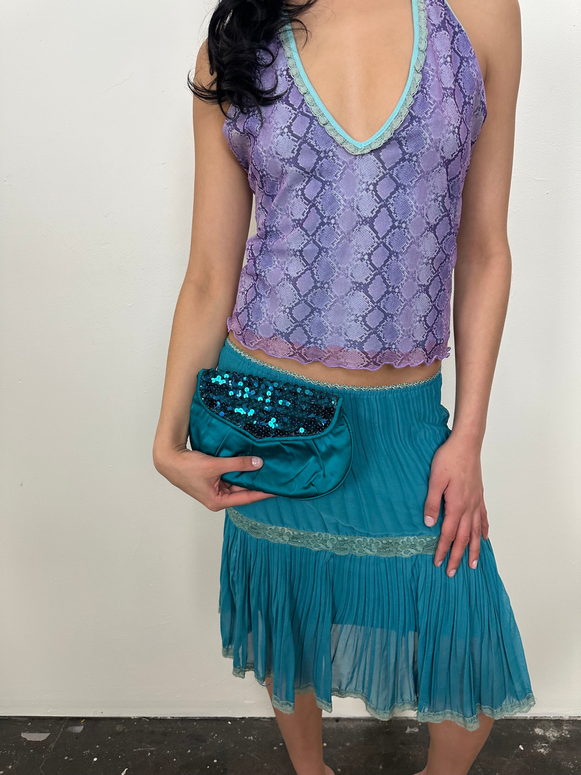 Teal Sequin Clutch Bag