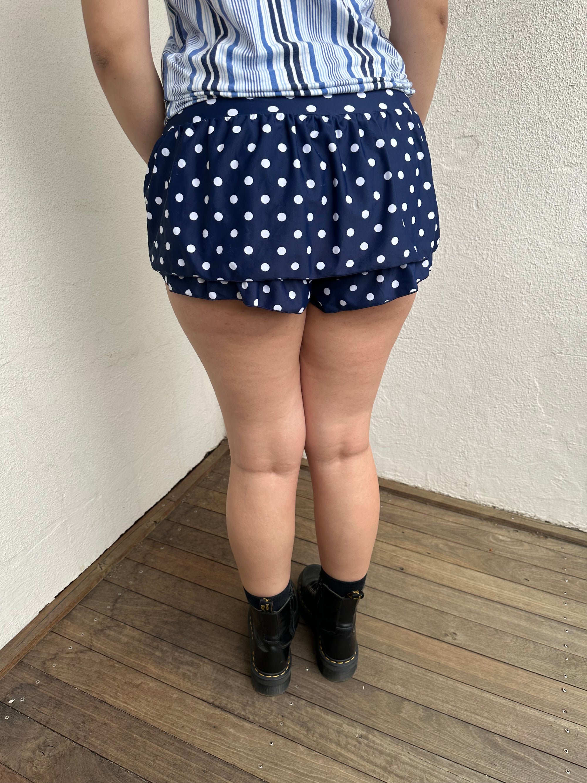 Navy Polkadot Mini Skort - Size M