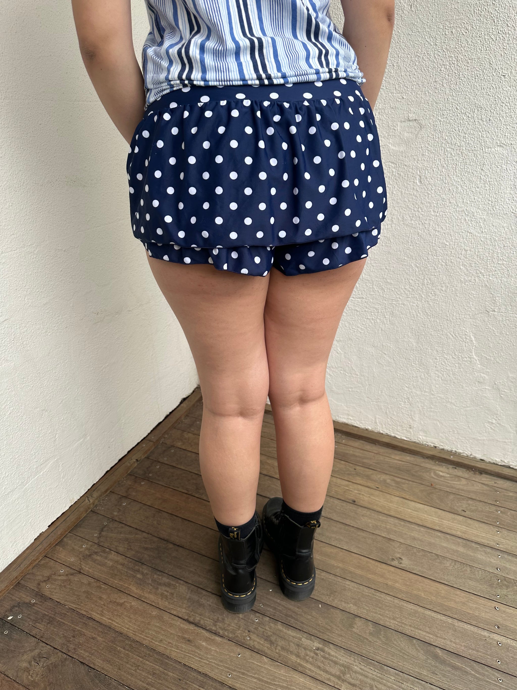 Navy Polkadot Mini Skort - Size M