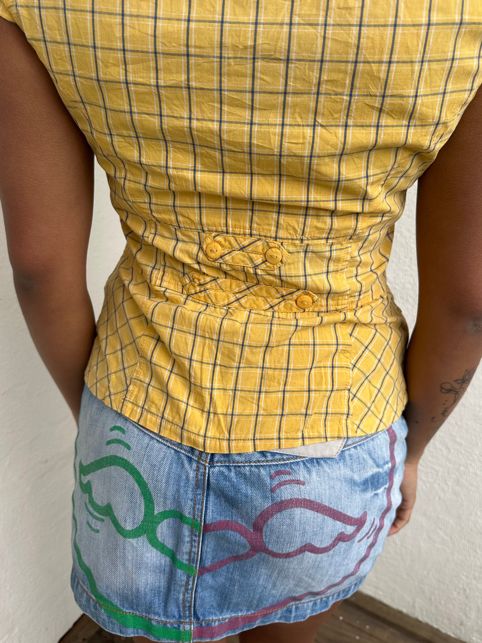 Yellow Check Button Detail Top