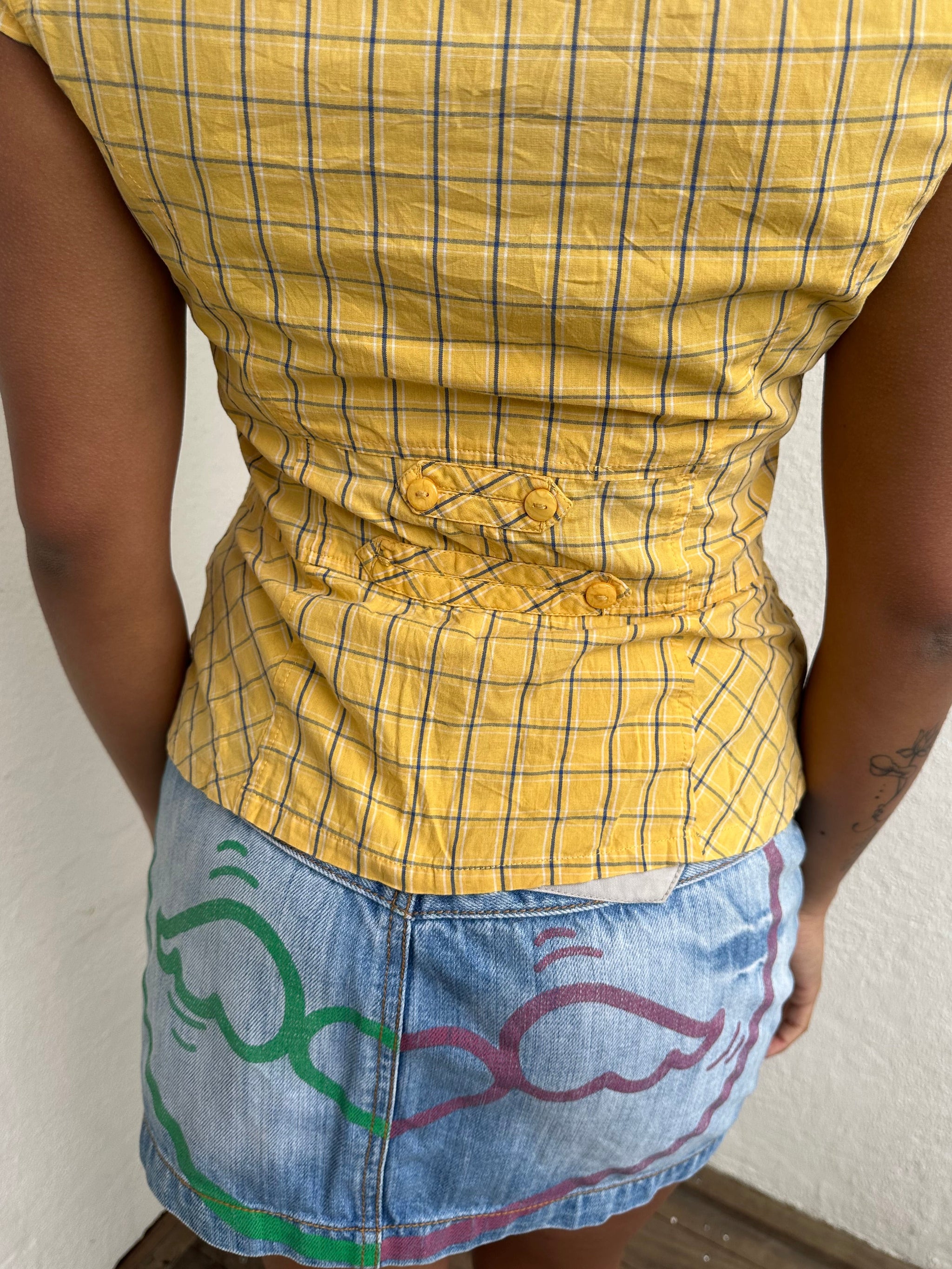 Yellow Check Button Detail Top