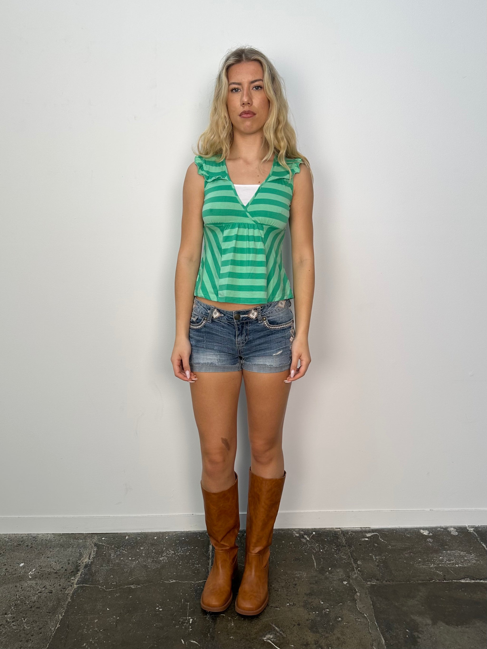 Green Layered Stripe Tank Top - Size XS