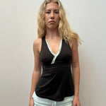 Black & Turquoise Vneck Sports Tank Top - Size S