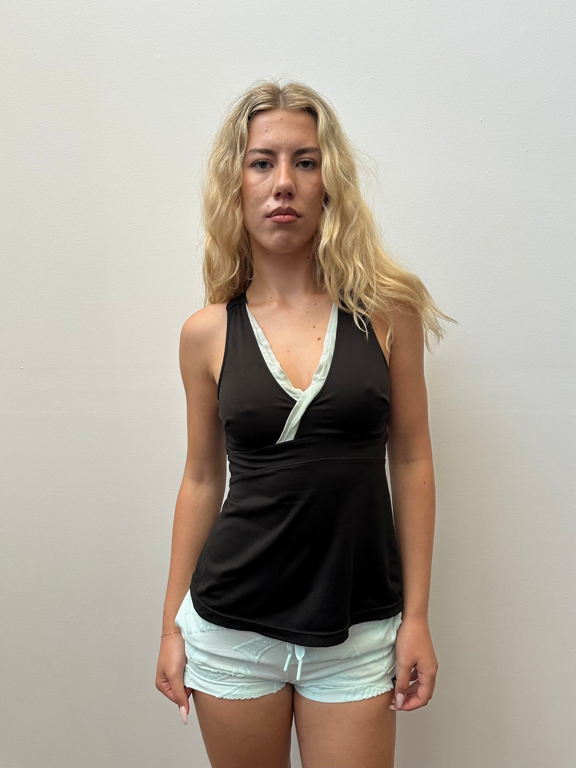 Black & Turquoise Vneck Sports Tank Top - Size S