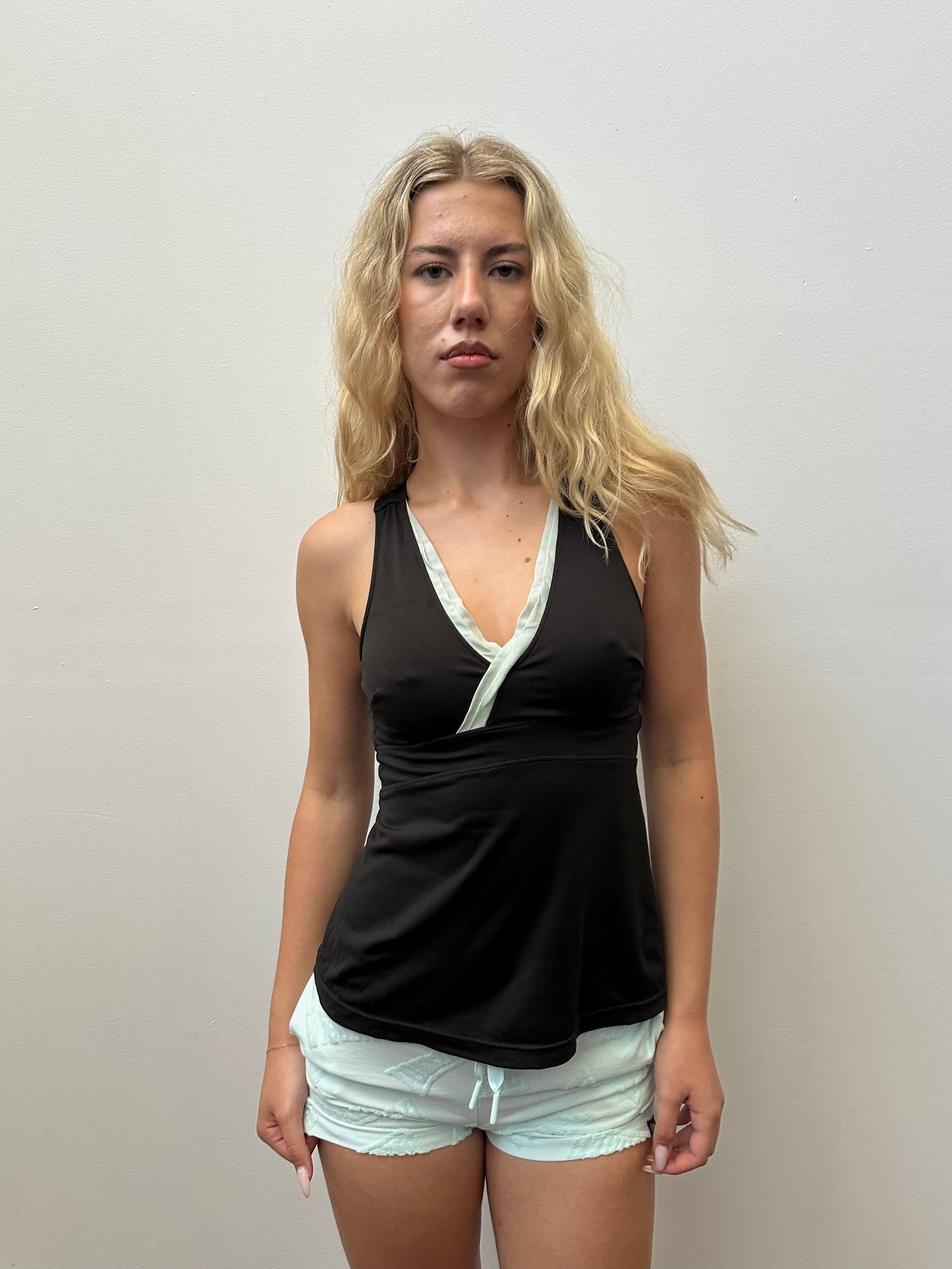 Black & Turquoise Vneck Sports Tank Top - Size S