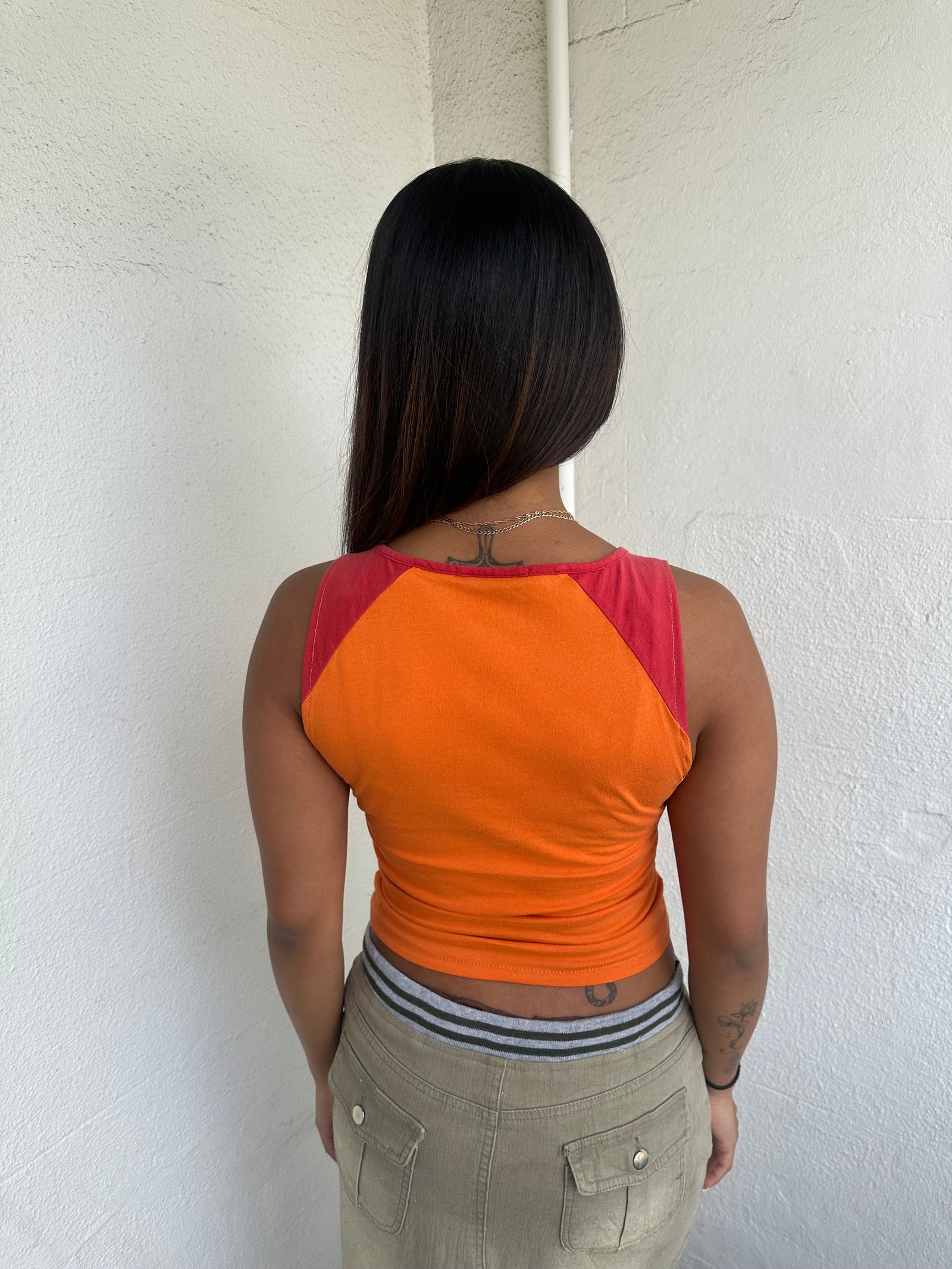 Wrangler Orange & Red Printed Graphic Tank Top