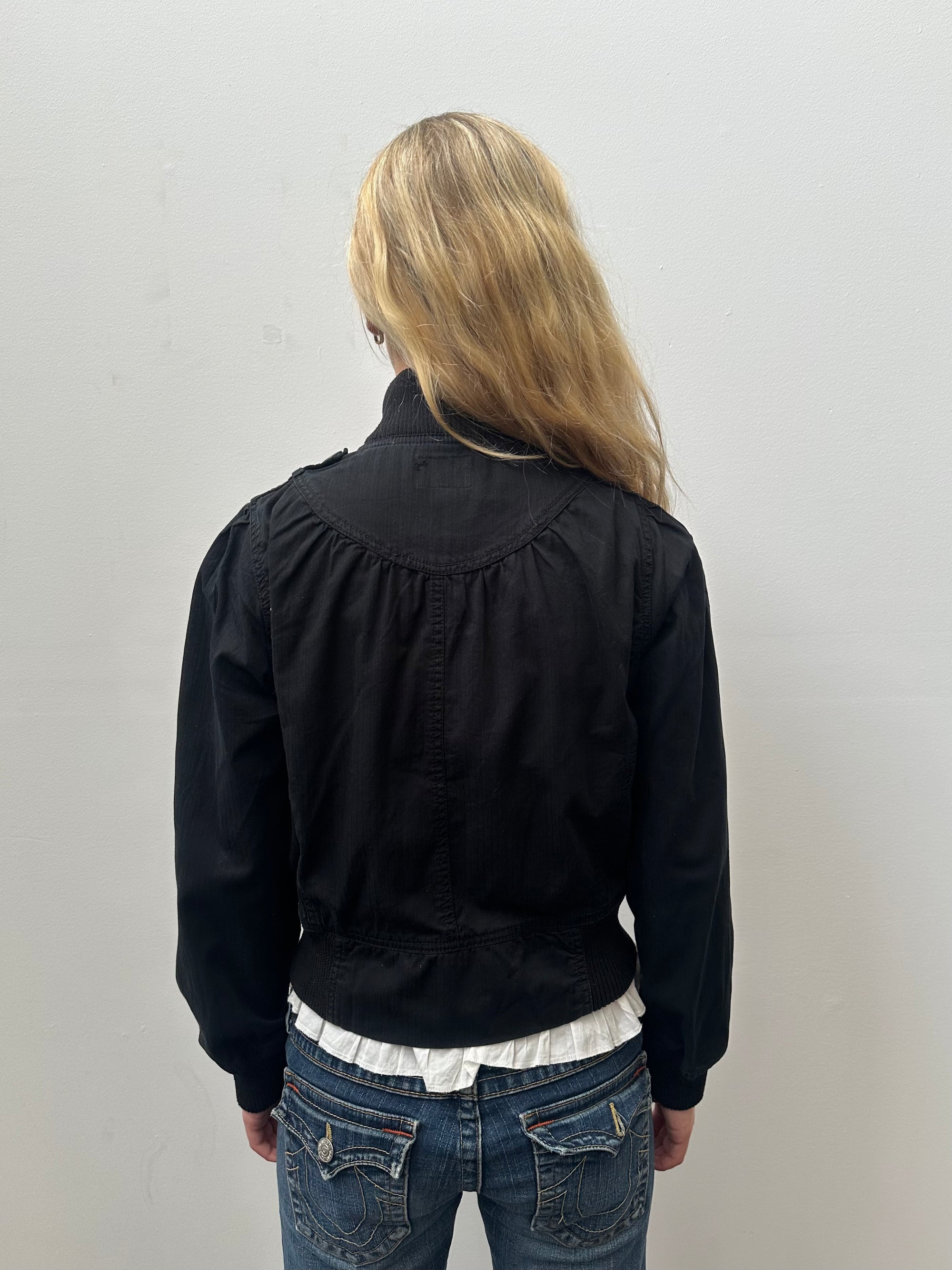 Black Balloon Gathered Zip Up Jacket - Size M