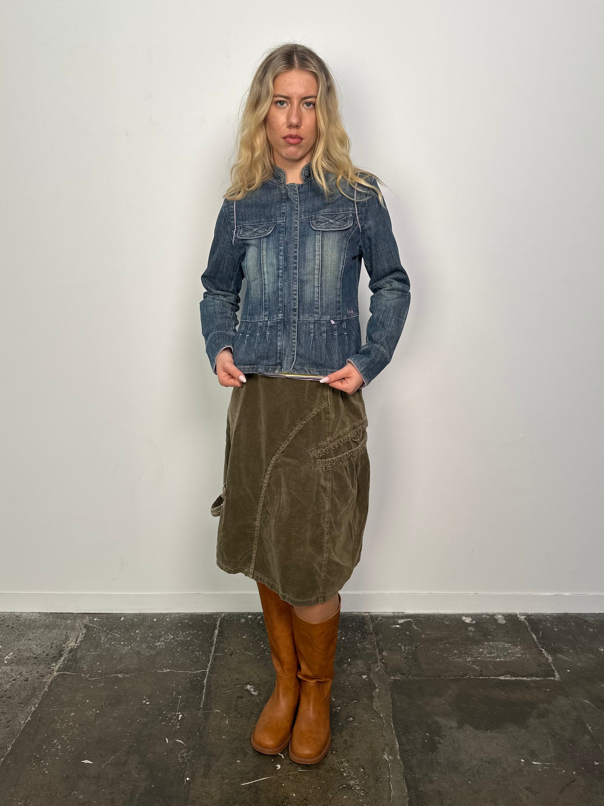 Mid Wash Detailed Construction Denim Jacket - Size M
