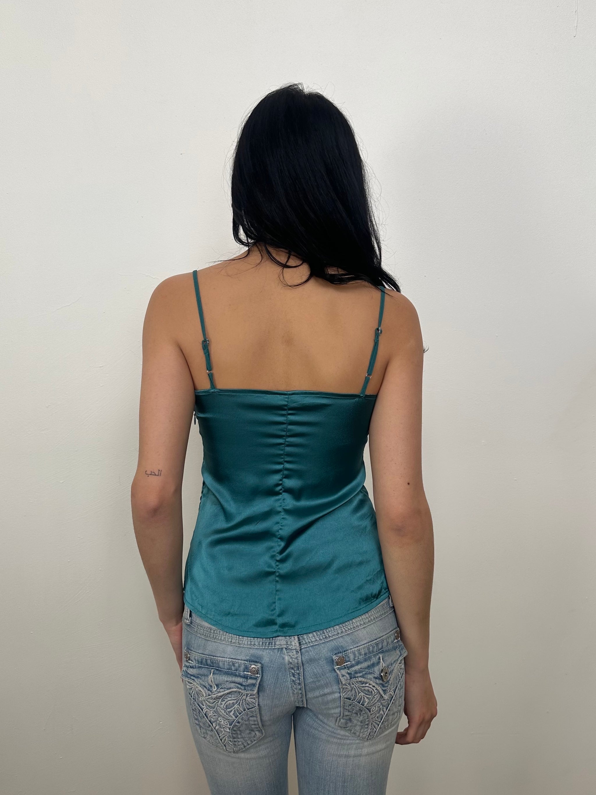 Teal Mesh Panelled Cami Top - Size S