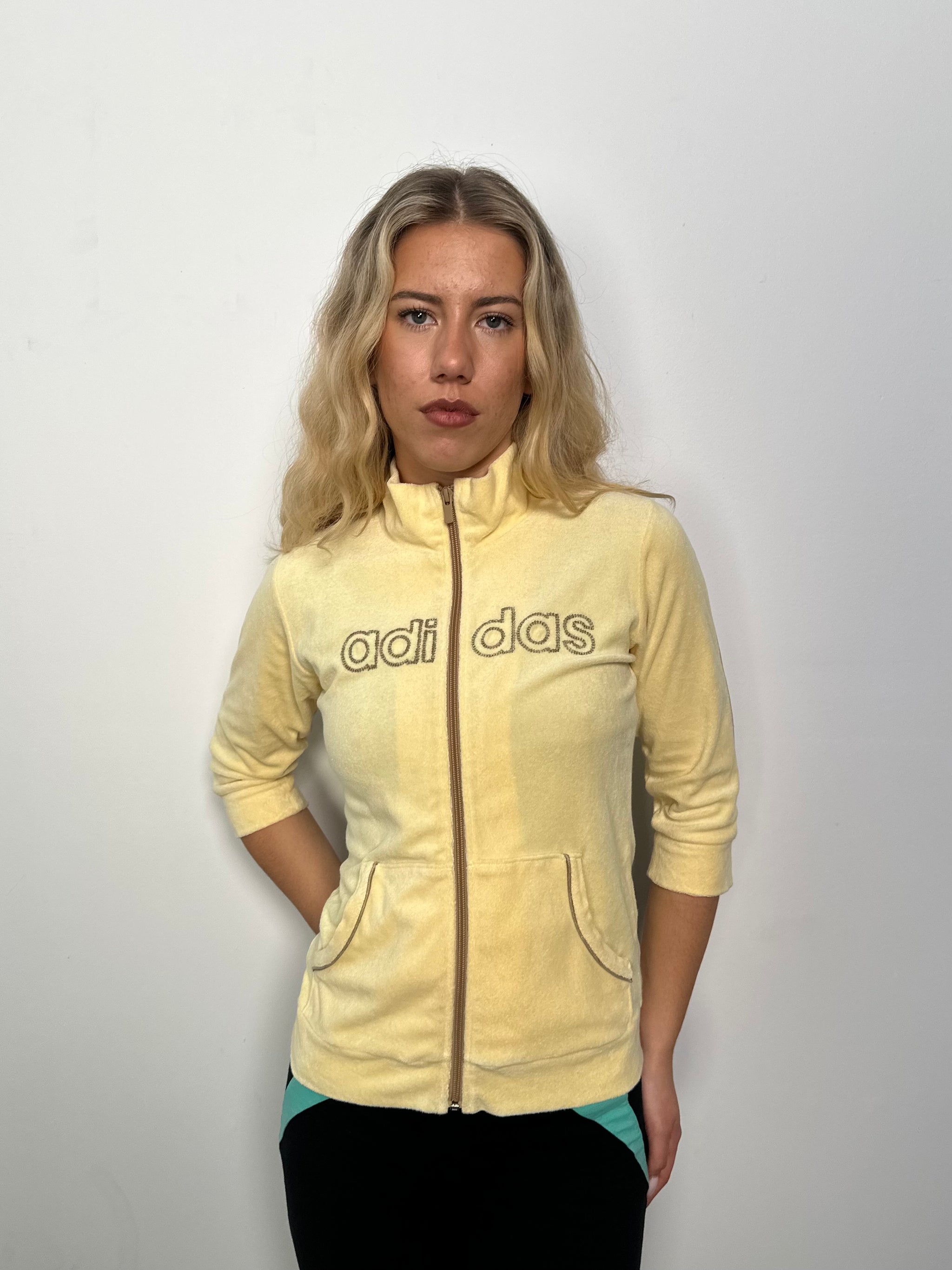 Adidas Pastel Yellow Velour Zip Up - Size S