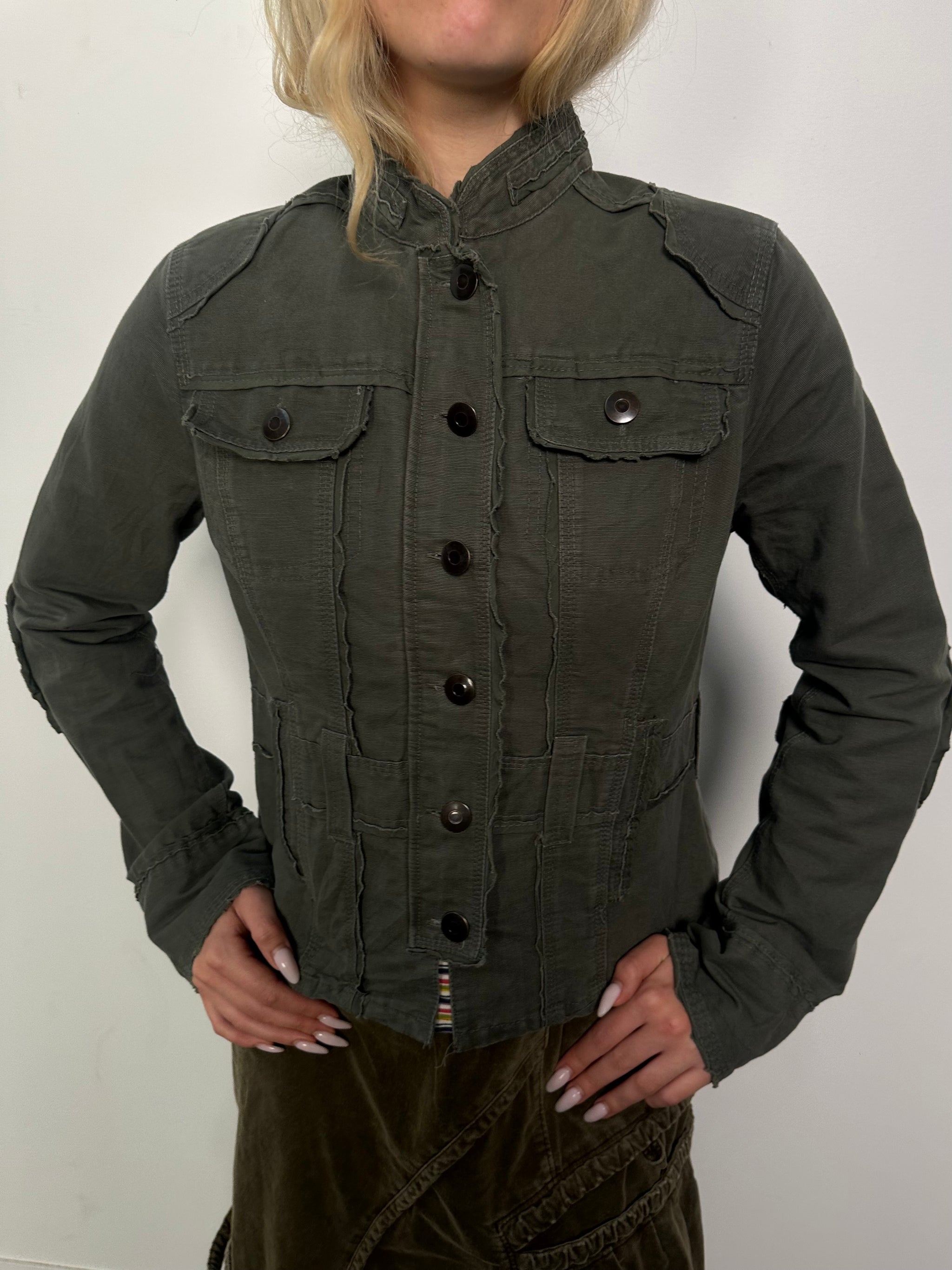 Khaki Military Style Jacket - Size M