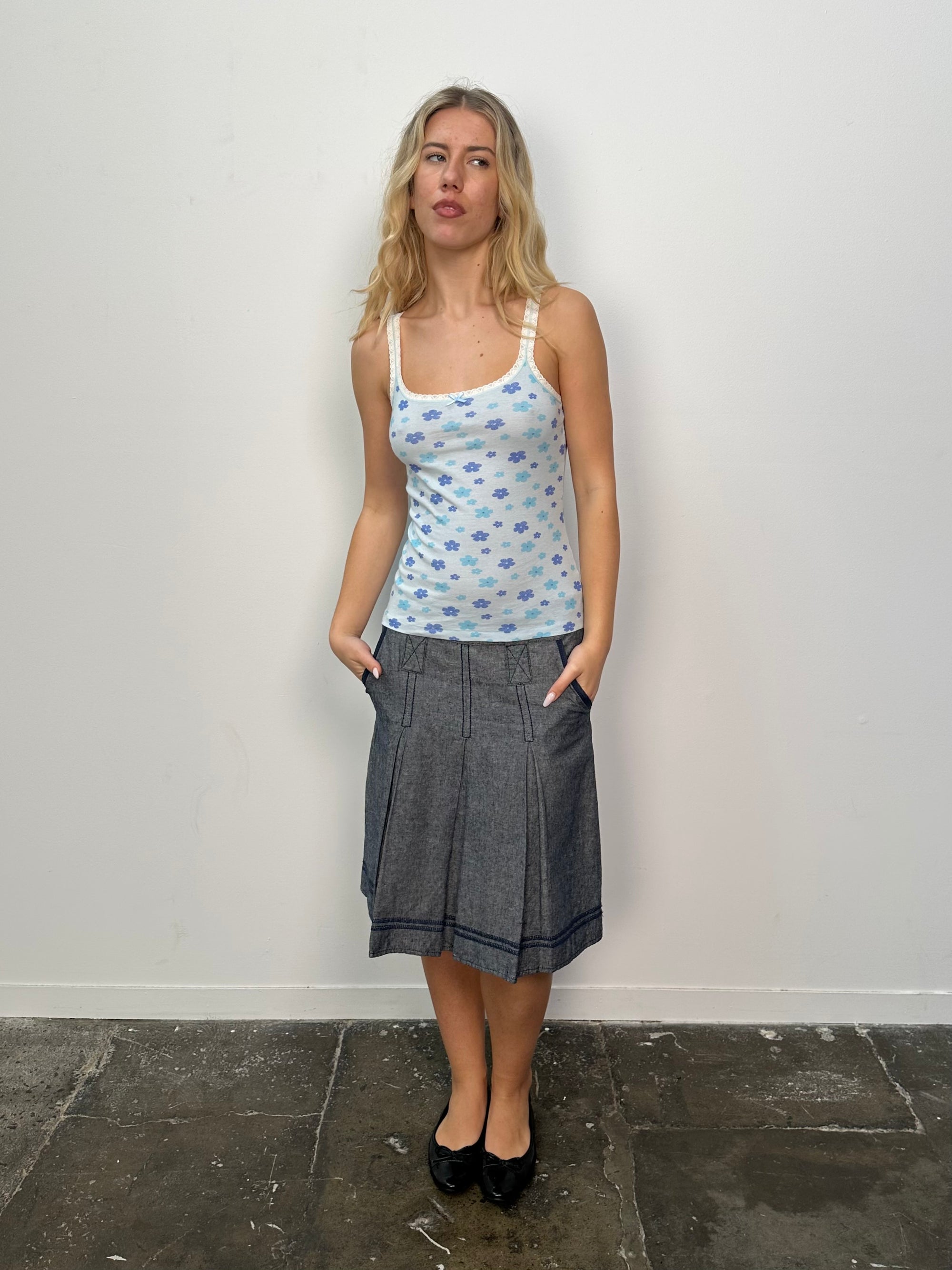 Baby Blue Flower Print Cami Top - Size S