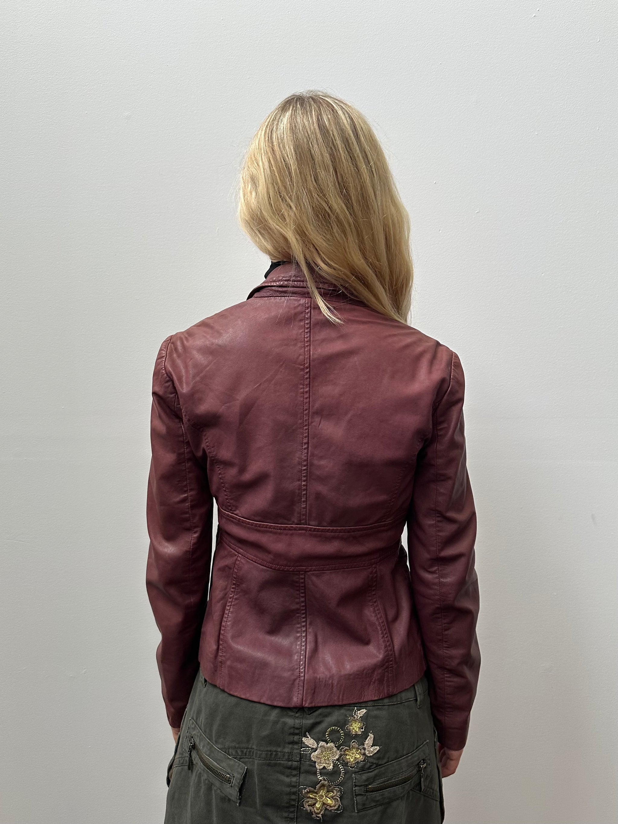 Burgundy Soft Leather Jacket - Size S